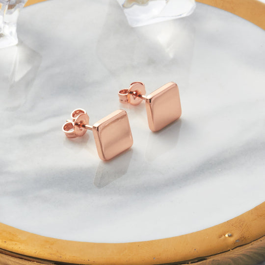 Rose Gold Plated Square Stud Earrings - Philip Jones Jewellery