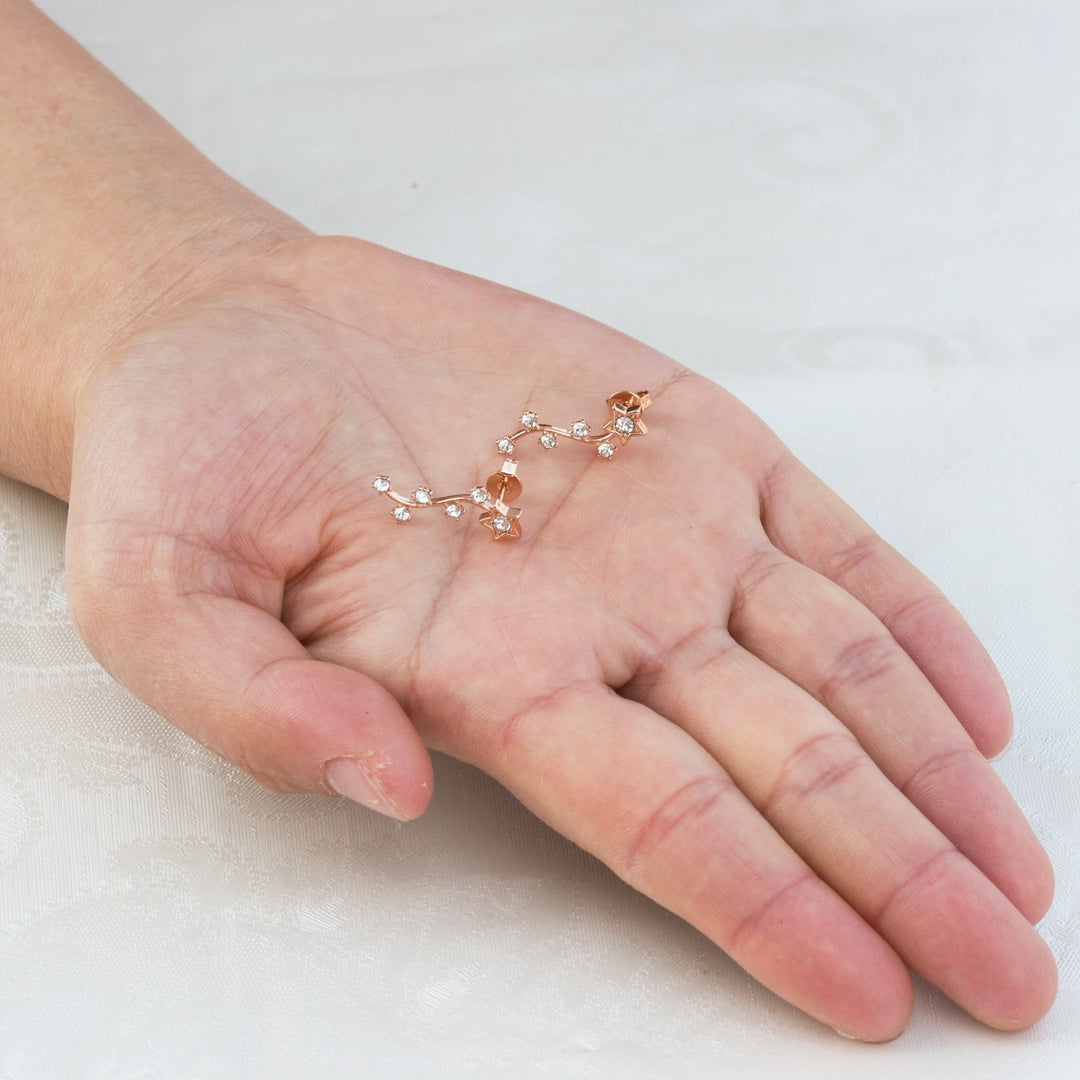 Rose Gold Plated Star Climber Earrings Created with Zircondia® Crystals - Philip Jones Jewellery