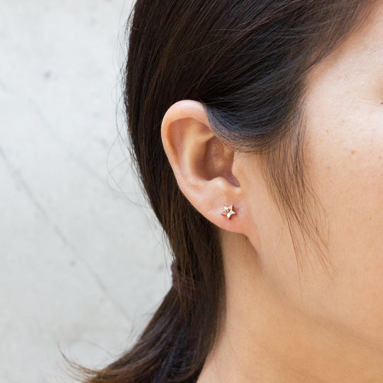 Rose Gold Plated Star Earrings Created with Zircondia® Crystals - Philip Jones Jewellery