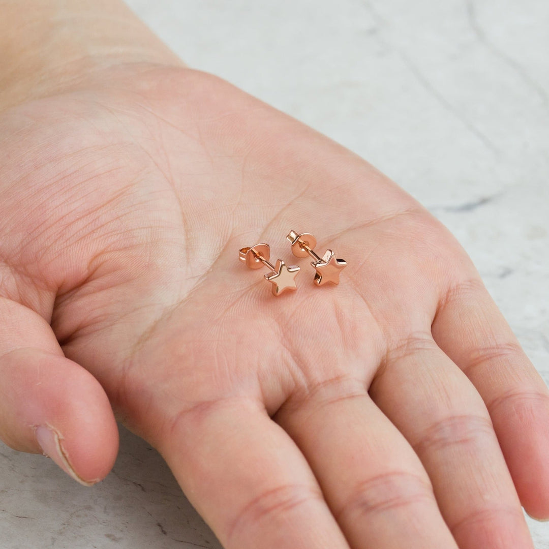 Rose Gold Plated Star Stud Earrings - Philip Jones Jewellery