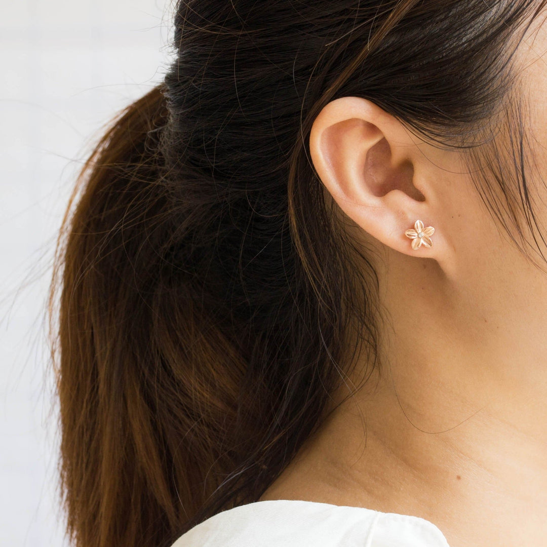 Rose Gold Plated Sterling Silver Flower Earrings Created with Zircondia® Crystals - Philip Jones Jewellery