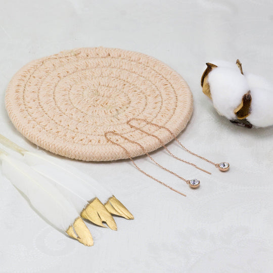 Rose Gold Plated Sterling Silver Thread Earrings Created with Zircondia® Crystals - Philip Jones Jewellery