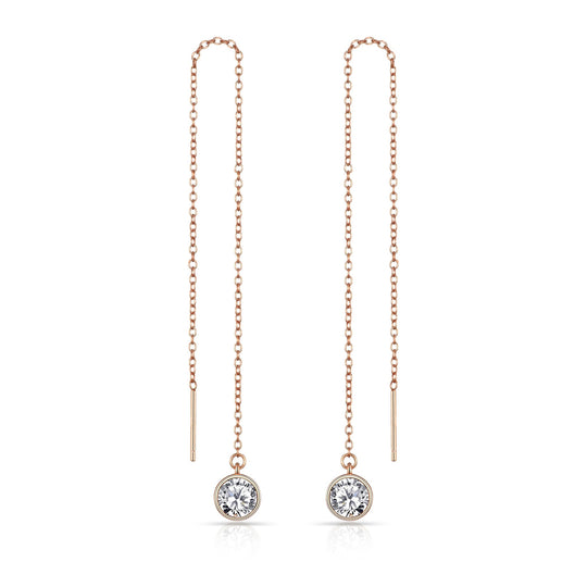 Rose Gold Plated Sterling Silver Thread Earrings Created with Zircondia® Crystals - Philip Jones Jewellery