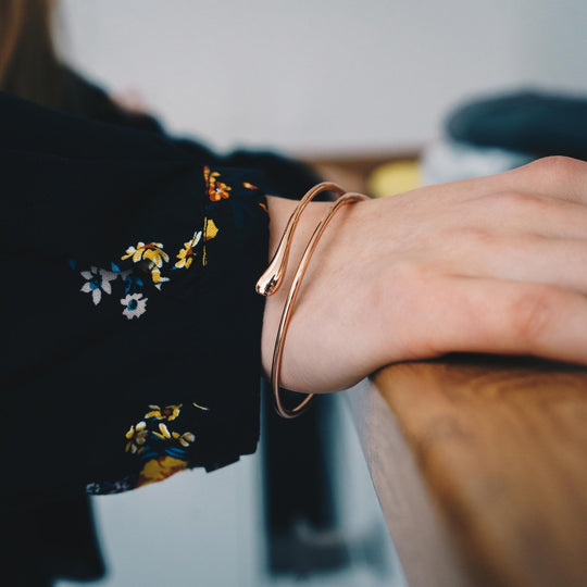 Rose Gold Plated Teardrop Bangle - Philip Jones Jewellery