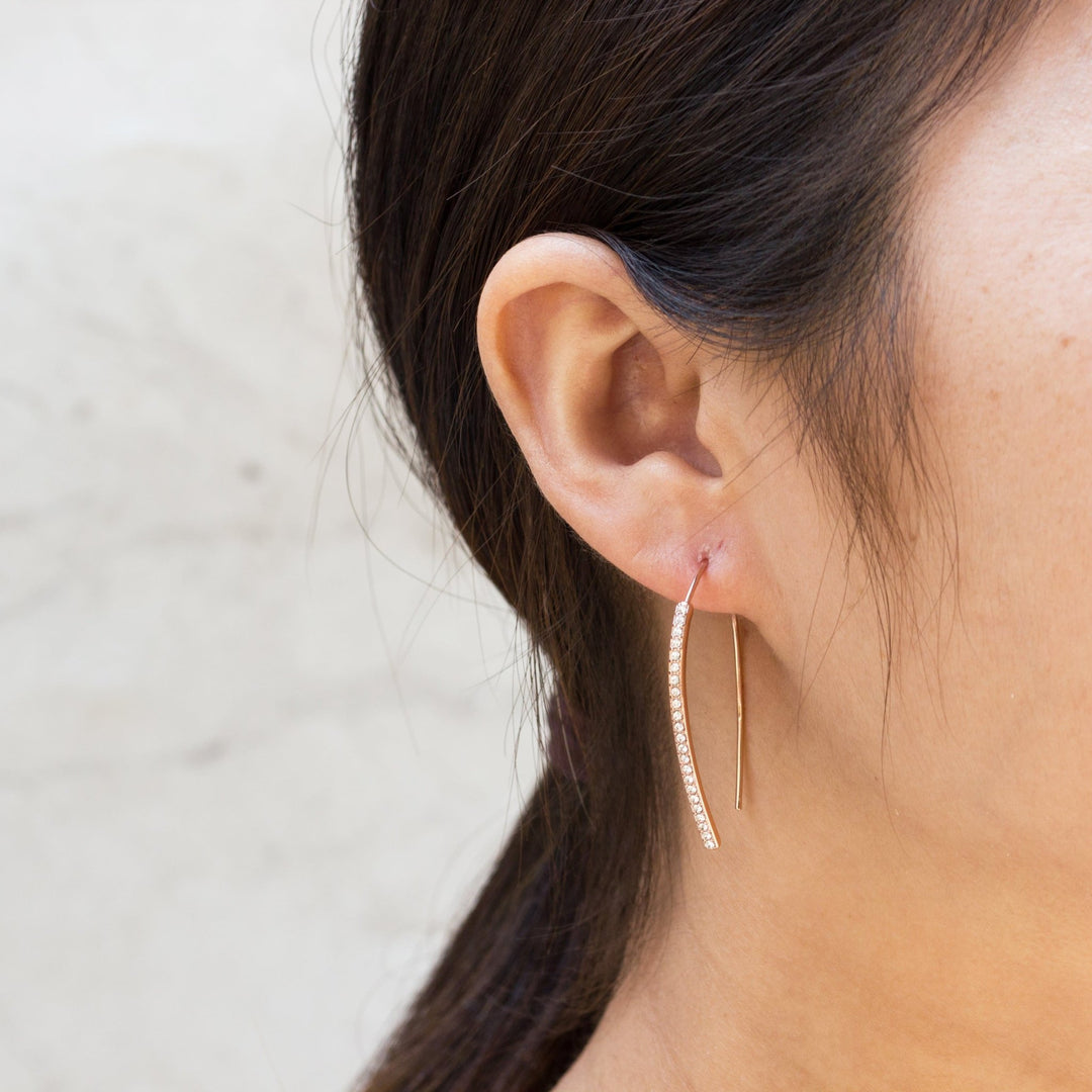 Rose Gold Plated Thread Earrings Created with Zircondia® Crystals - Philip Jones Jewellery