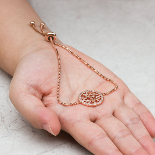 Rose Gold Plated Tree of Life Bracelet Created with Zircondia® Crystals - Philip Jones Jewellery