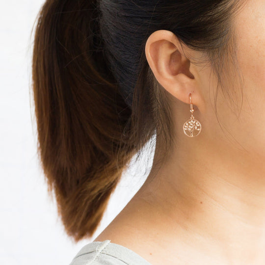 Rose Gold Plated Tree of Life Drop Earrings Created with Crystals from Zircondia® - Philip Jones Jewellery