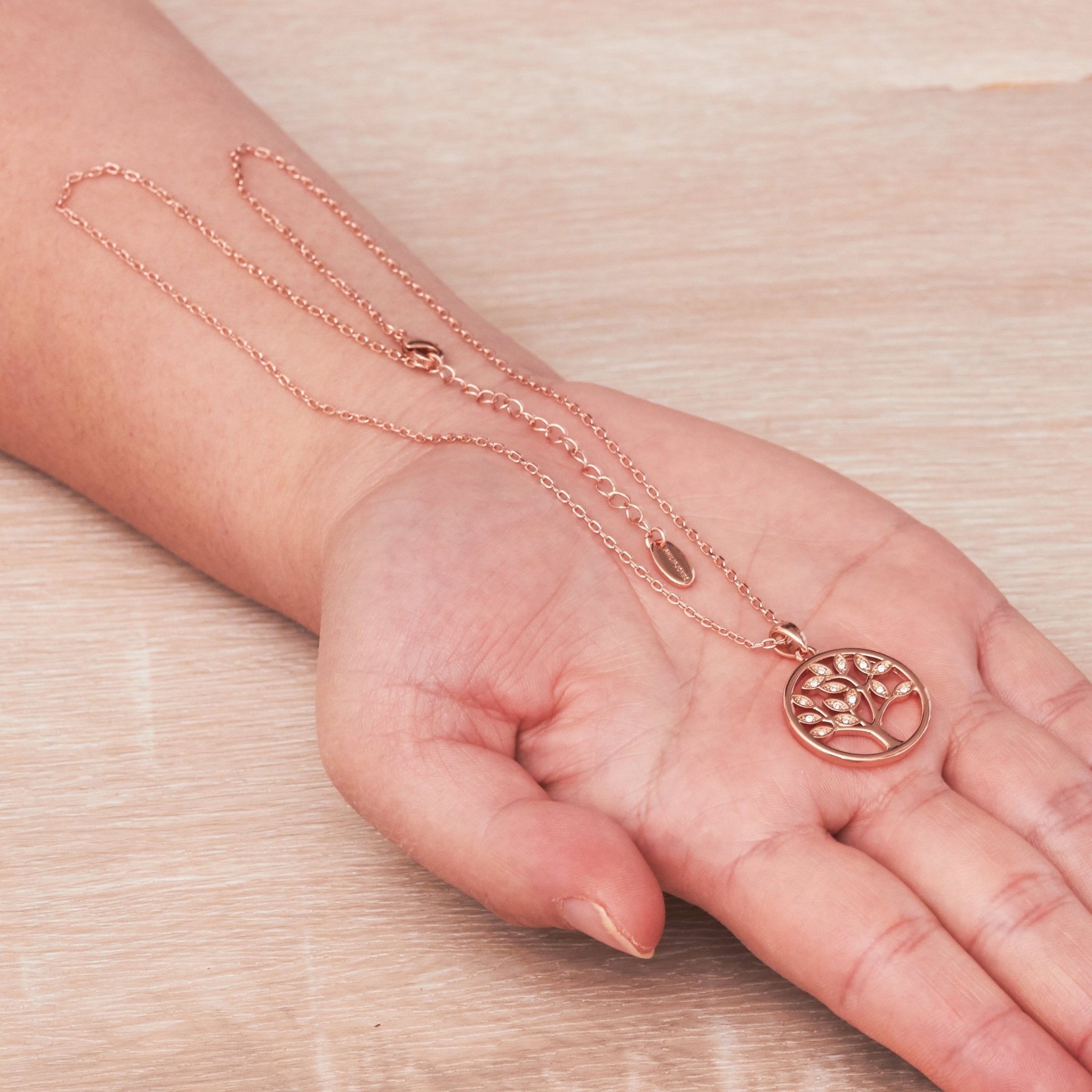 Rose Gold Plated Tree of Life Necklace Created with Zircondia® Crystals - Philip Jones Jewellery