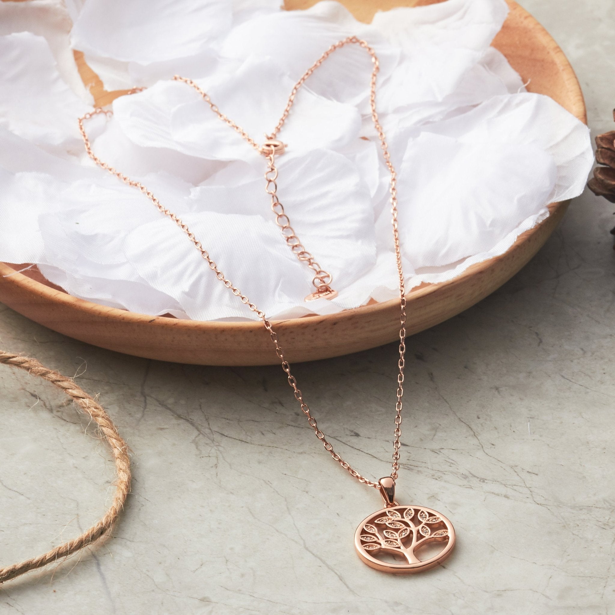 Rose Gold Plated Tree of Life Necklace Created with Zircondia® Crystals - Philip Jones Jewellery