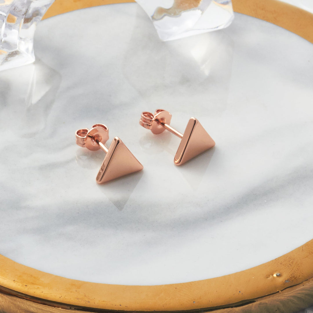 Rose Gold Plated Triangle Stud Earrings - Philip Jones Jewellery