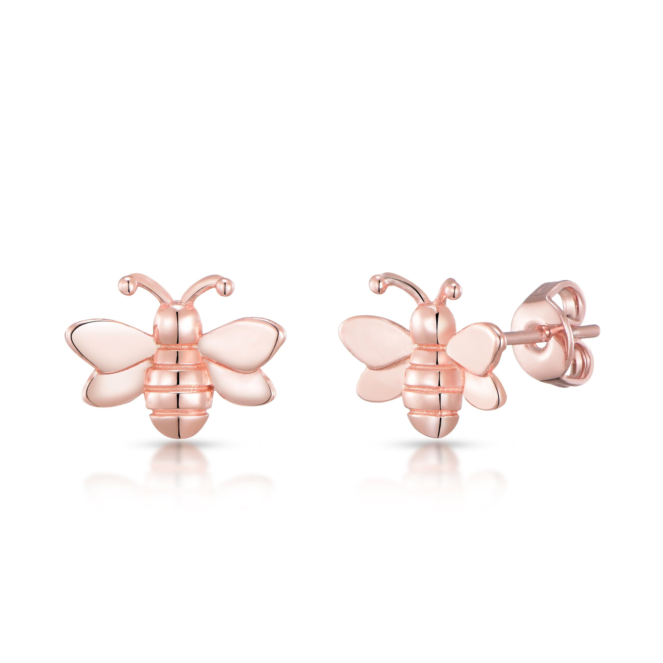 Rose Gold Plated Bumble Bee Earrings by Philip Jones Jewellery