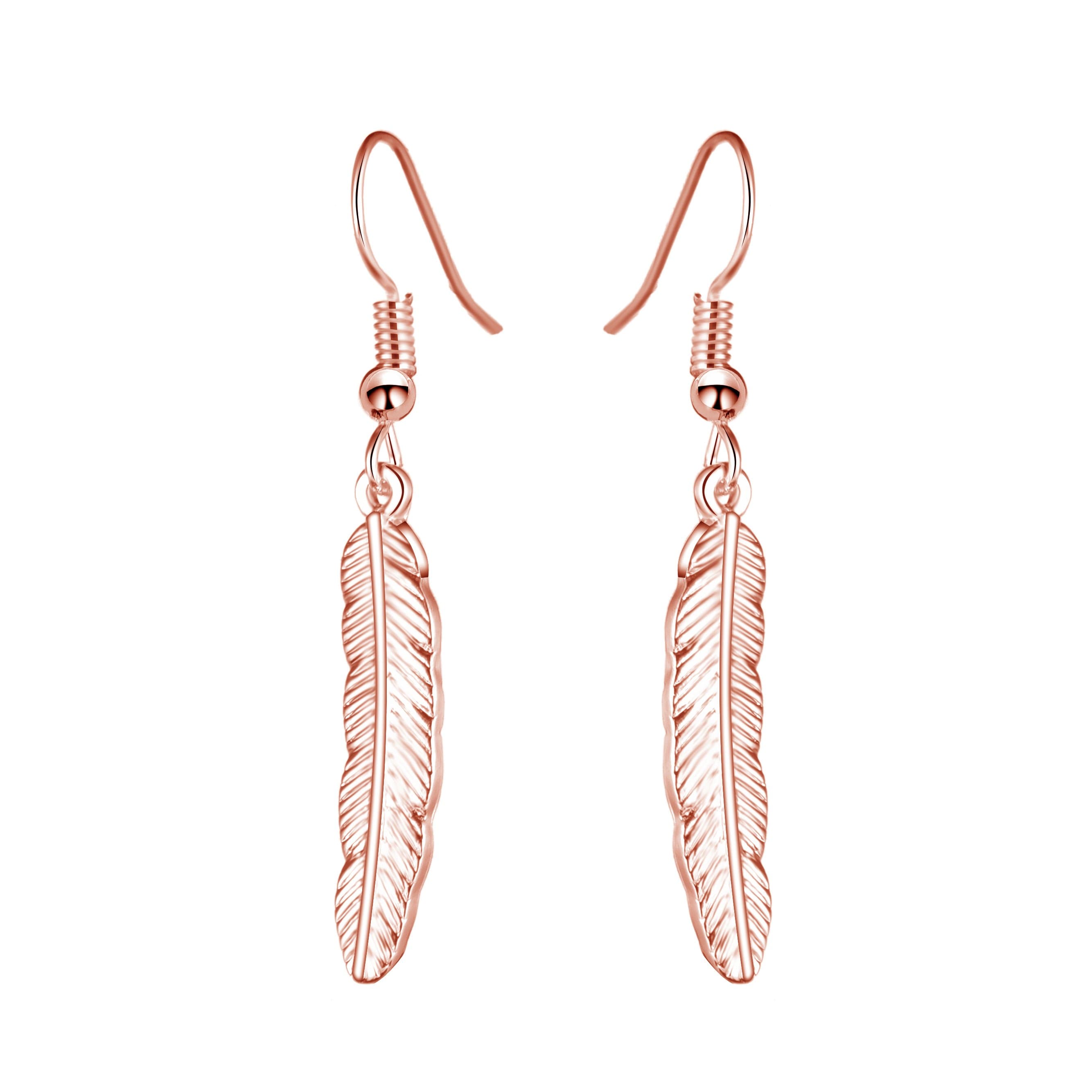 Rose Gold Plated Feather Earrings by Philip Jones Jewellery