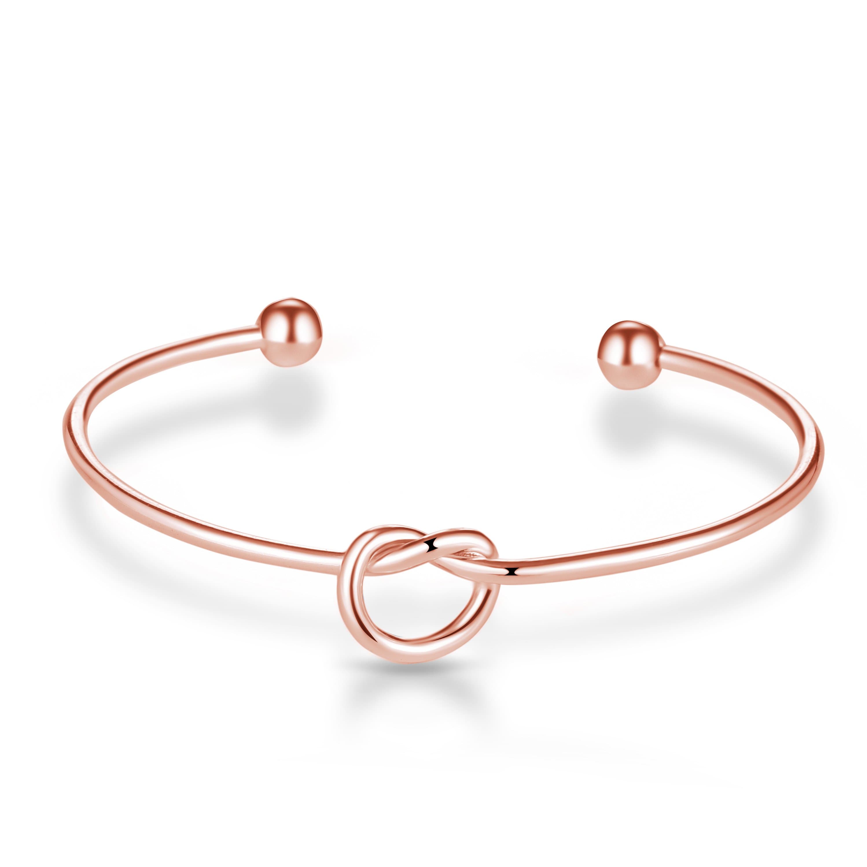 Rose Gold Plated Love Knot Cuff Bangle by Philip Jones Jewellery
