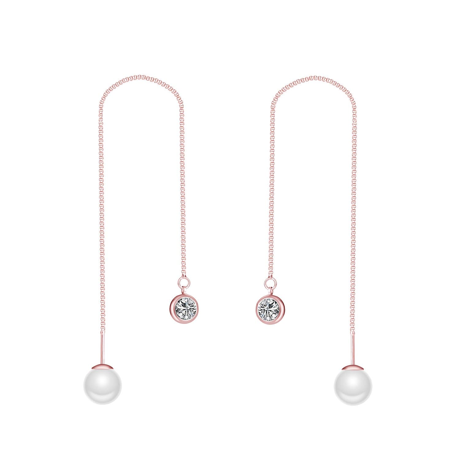Rose Gold Plated Pearl Thread Earrings Created with Zircondia® Crystals by Philip Jones Jewellery