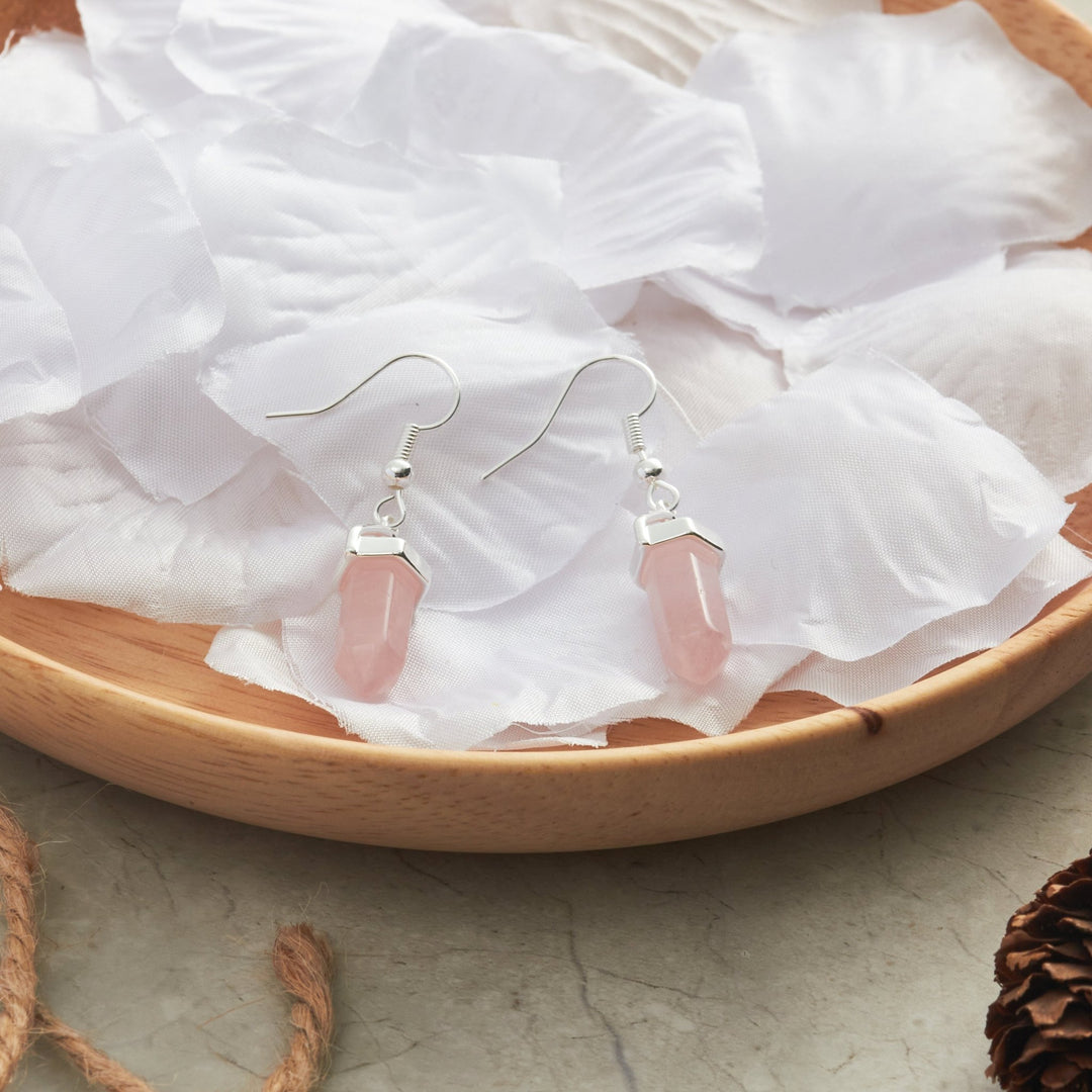 Rose Quartz Gemstone Drop Earrings with Quote Card - Philip Jones Jewellery