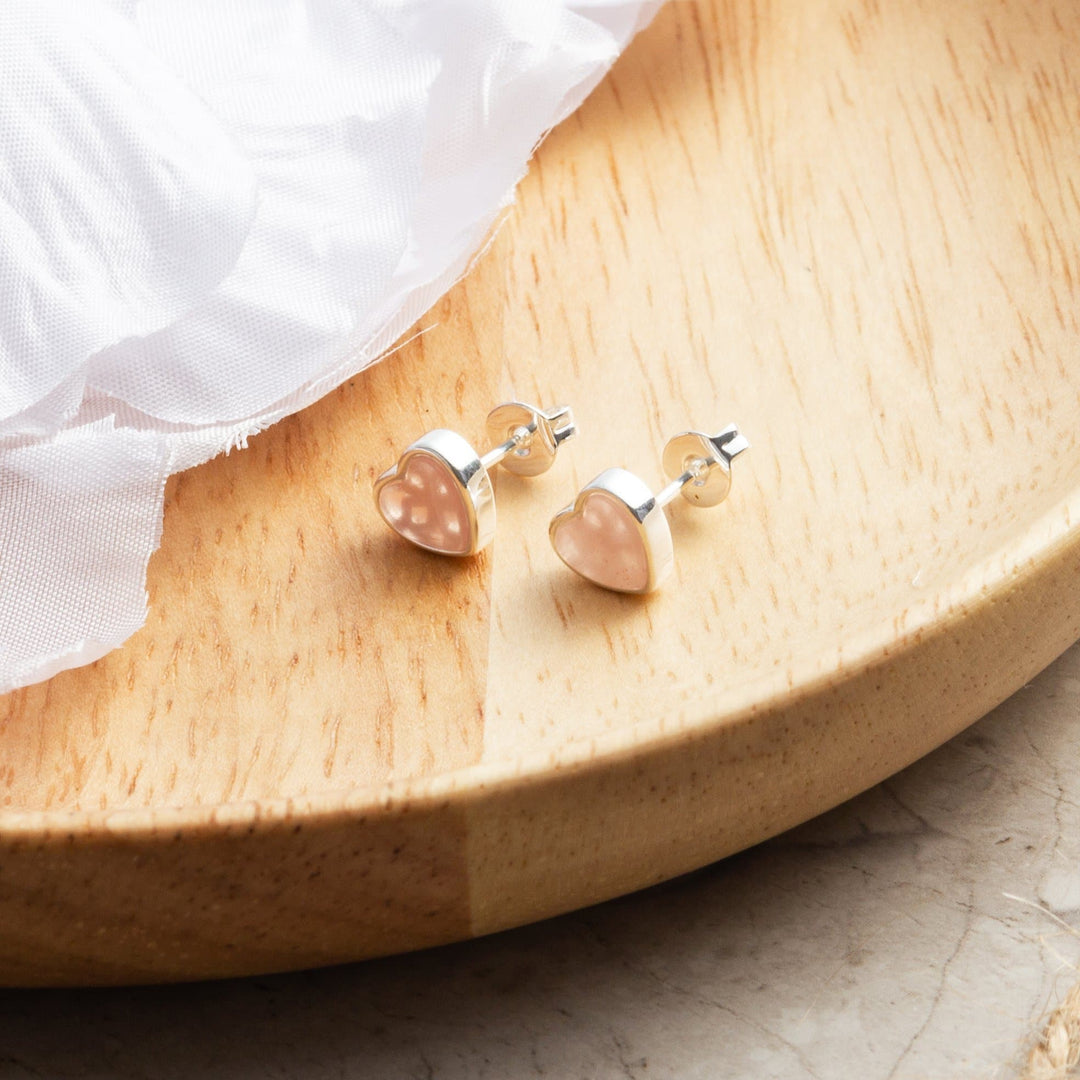 Rose Quartz Heart Stud Earrings with Quote Card - Philip Jones Jewellery