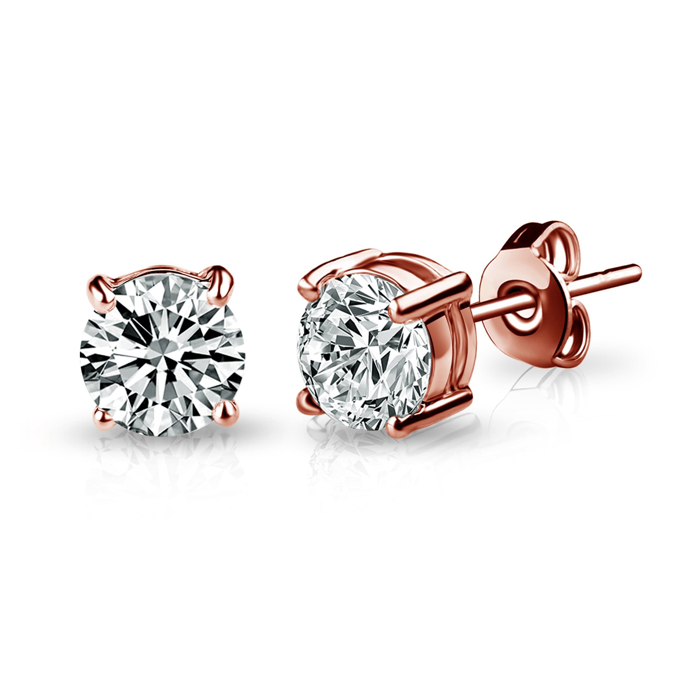 Rose Gold Plated Solitaire Crystal Stud Earrings Created with Zircondia® Crystals by Philip Jones Jewellery