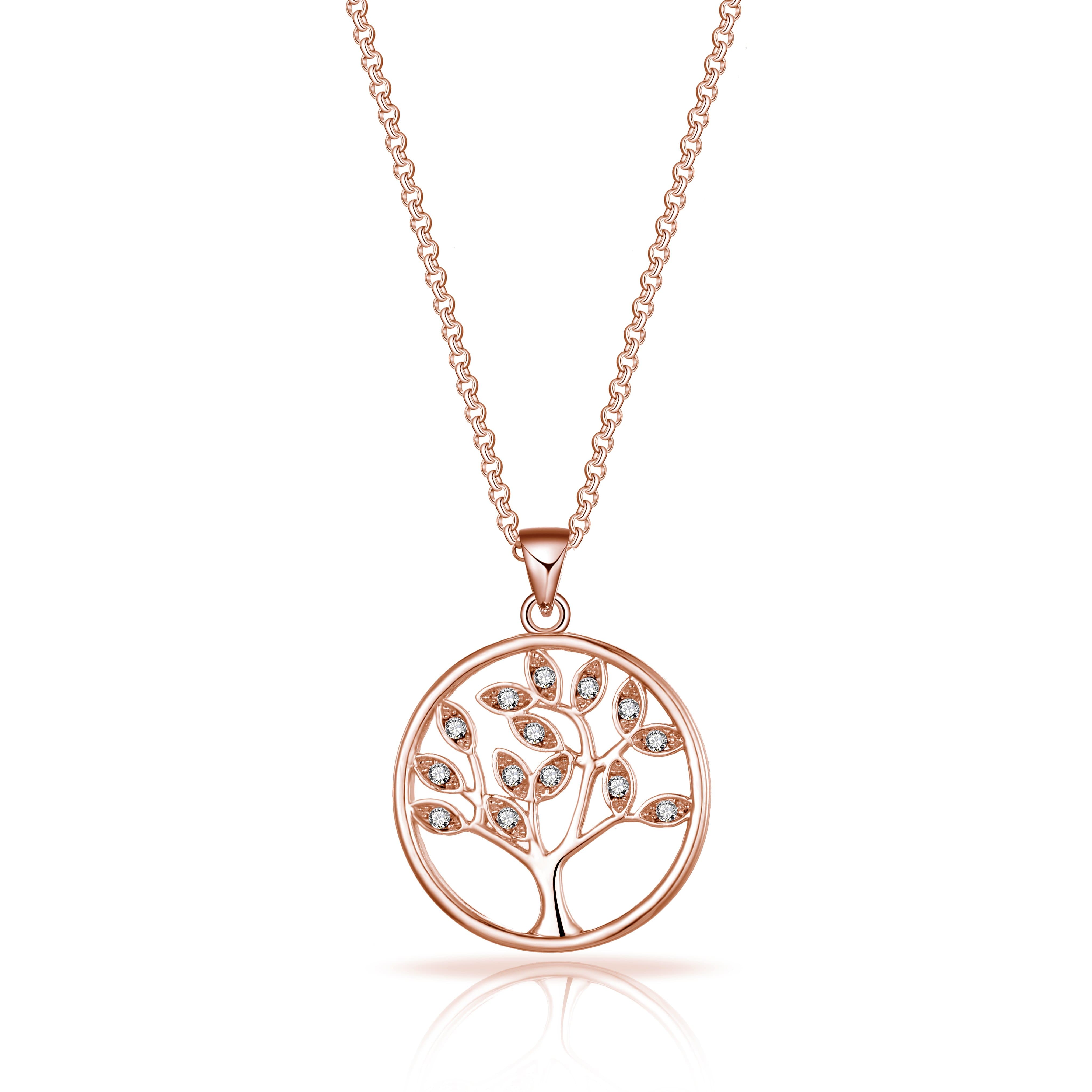 Rose Gold Plated Tree of Life Necklace Created with Zircondia® Crystals