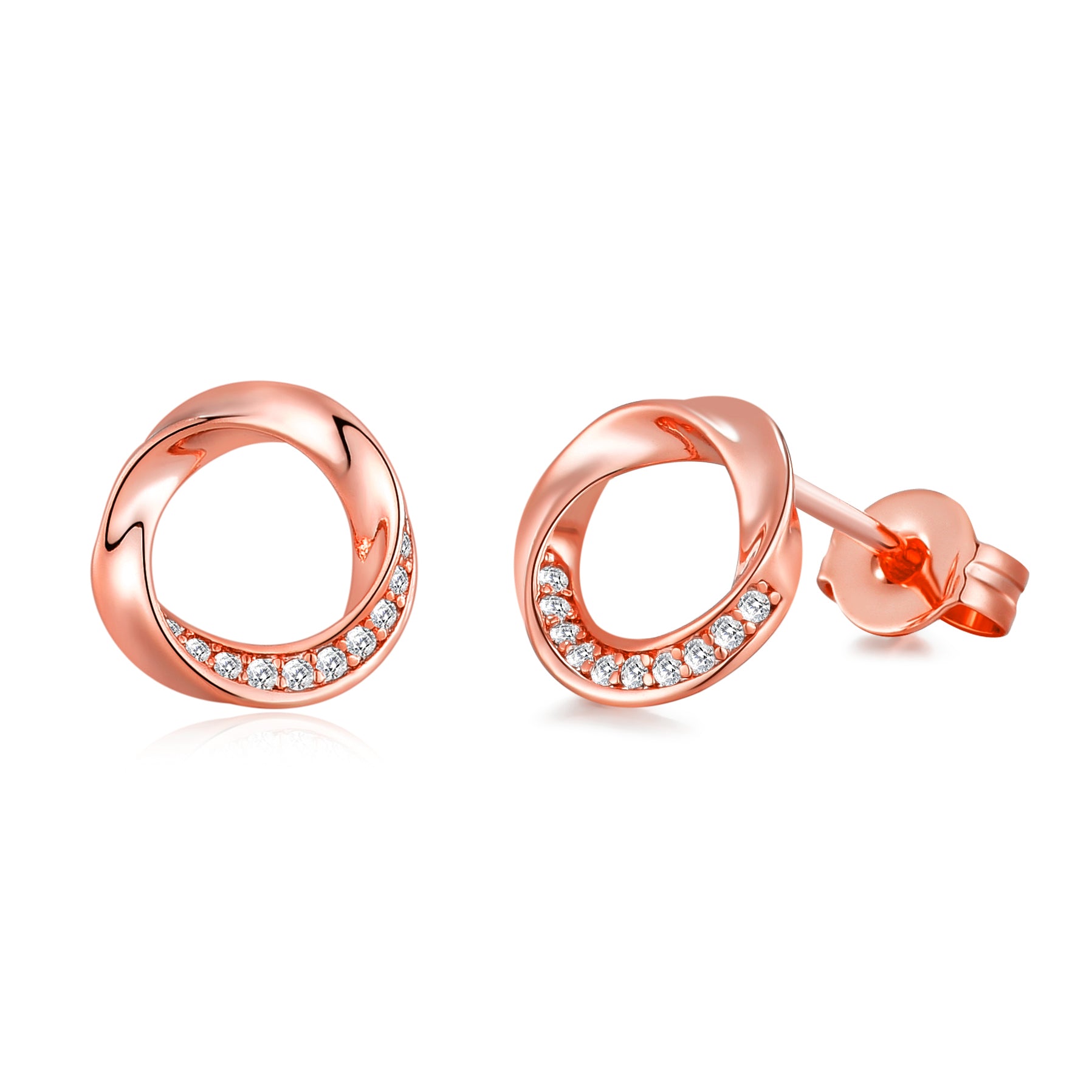 Rose Gold Plated Circle Twist Earrings Created with Zircondia® Crystals by Philip Jones Jewellery