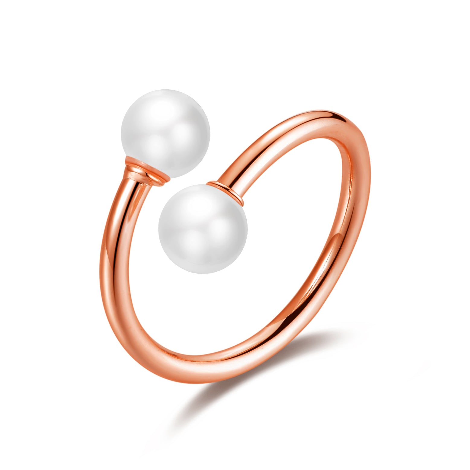 Rose Gold Plated Adjustable Double Pearl Ring by Philip Jones Jewellery