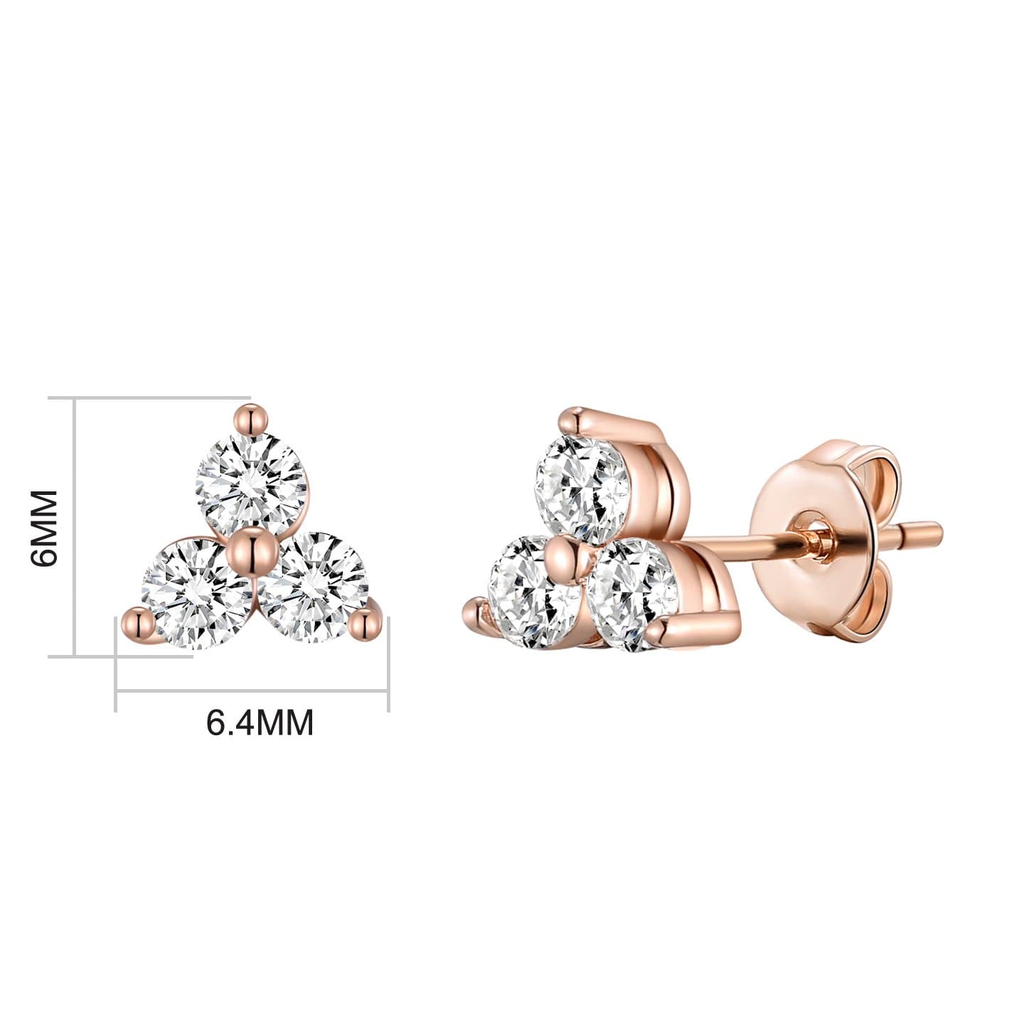 Rose Gold Plated Three Stone Earrings Created with Zircondia® Crystals