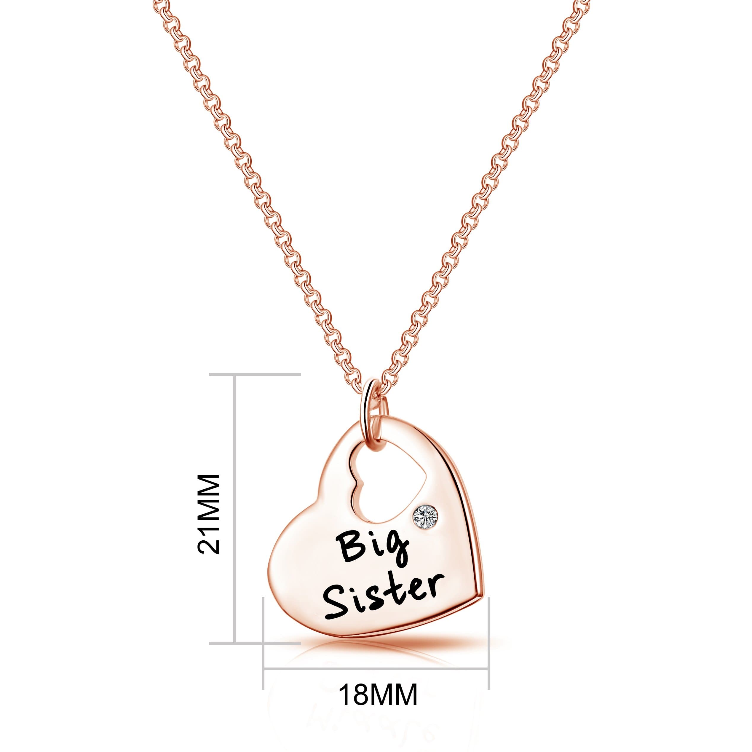 Rose Gold Plated Big Sister Heart Necklace with Quote Card Created with Zircondia® Crystals