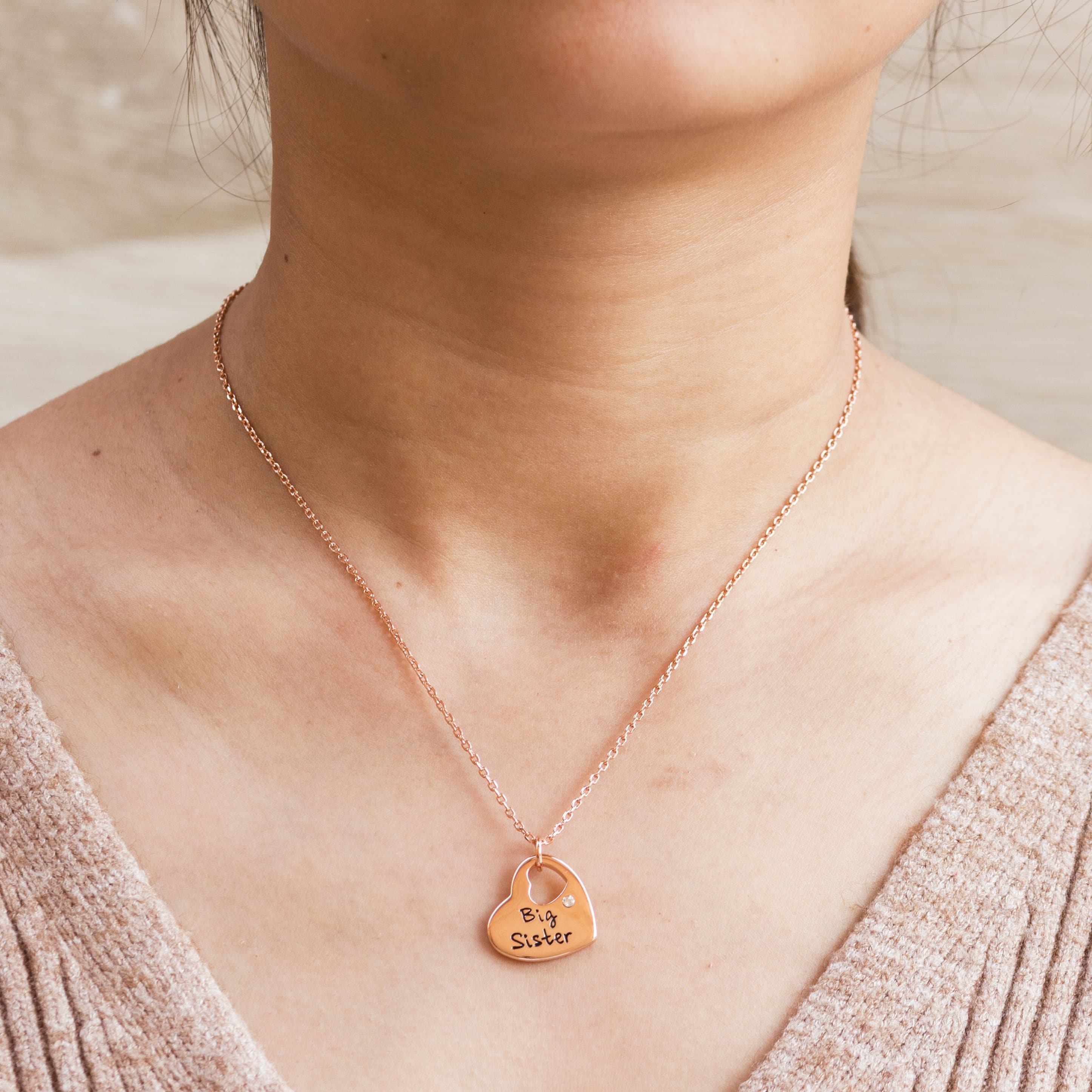 Rose Gold Plated Big Sister Heart Necklace Created with Zircondia® Crystals