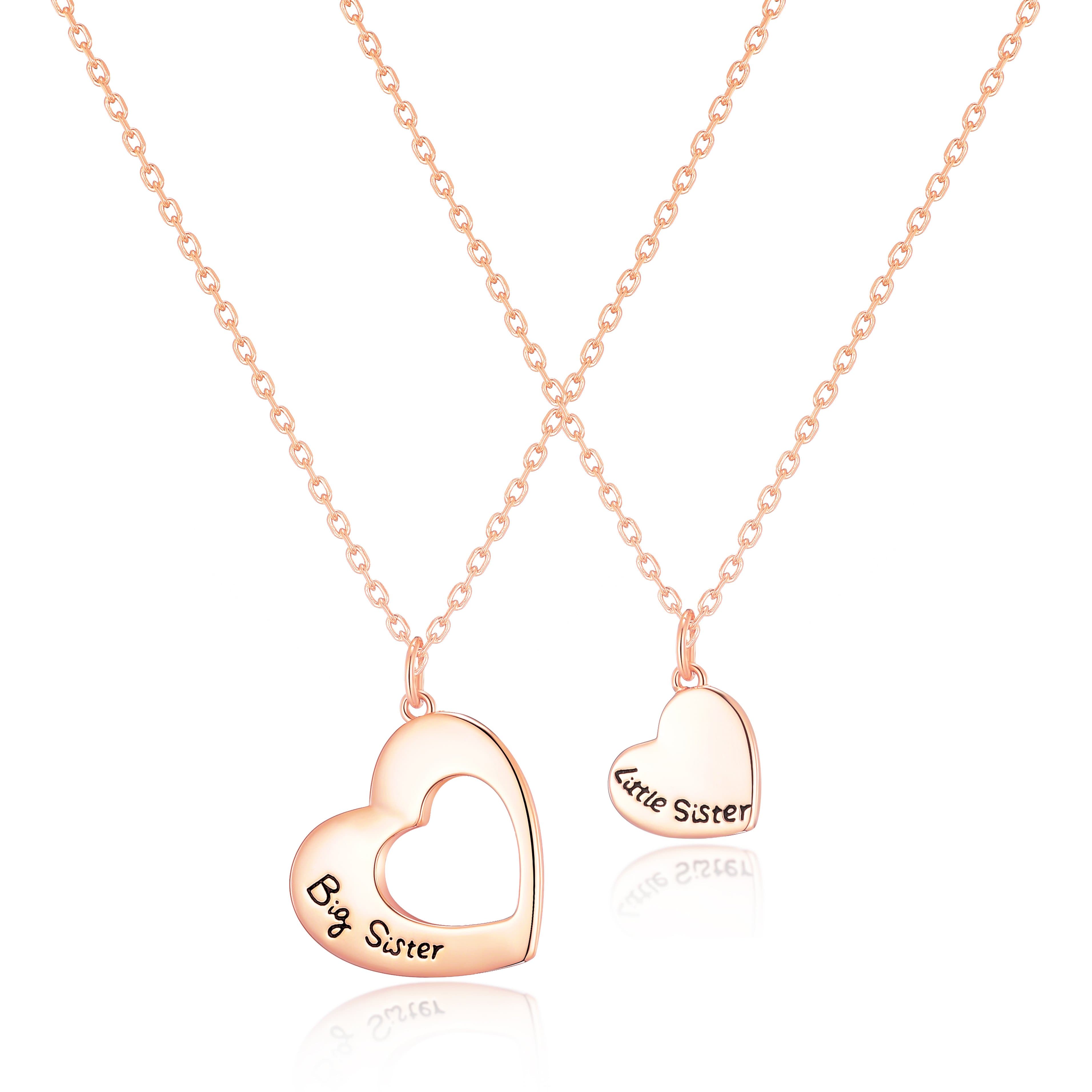 Rose Gold Plated Big Sister and Little Sister Necklace Set by Philip Jones Jewellery