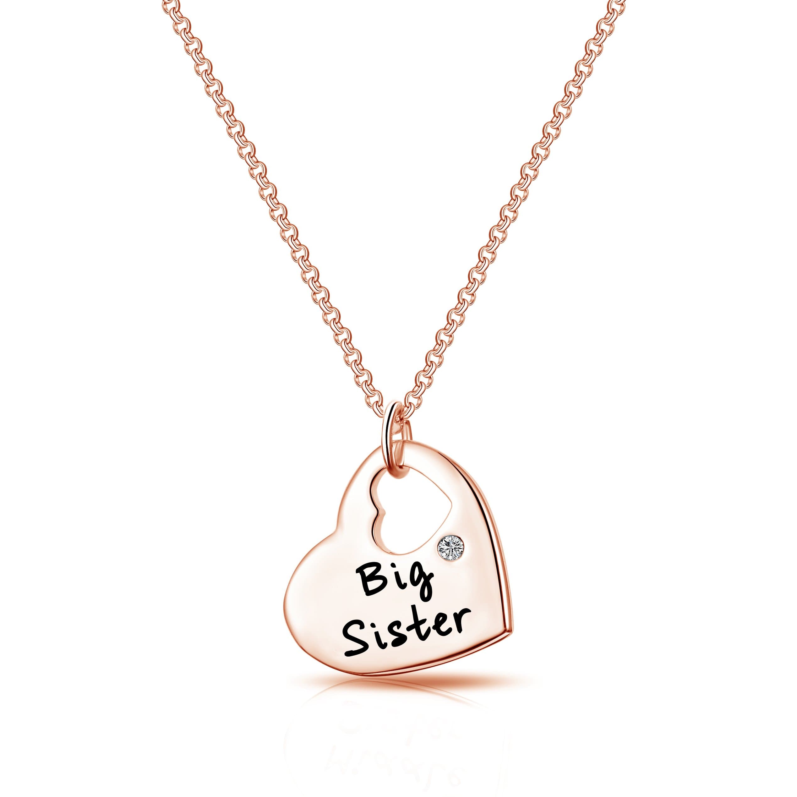 Rose Gold Plated Big Sister Heart Necklace with Quote Card Created with Zircondia® Crystals