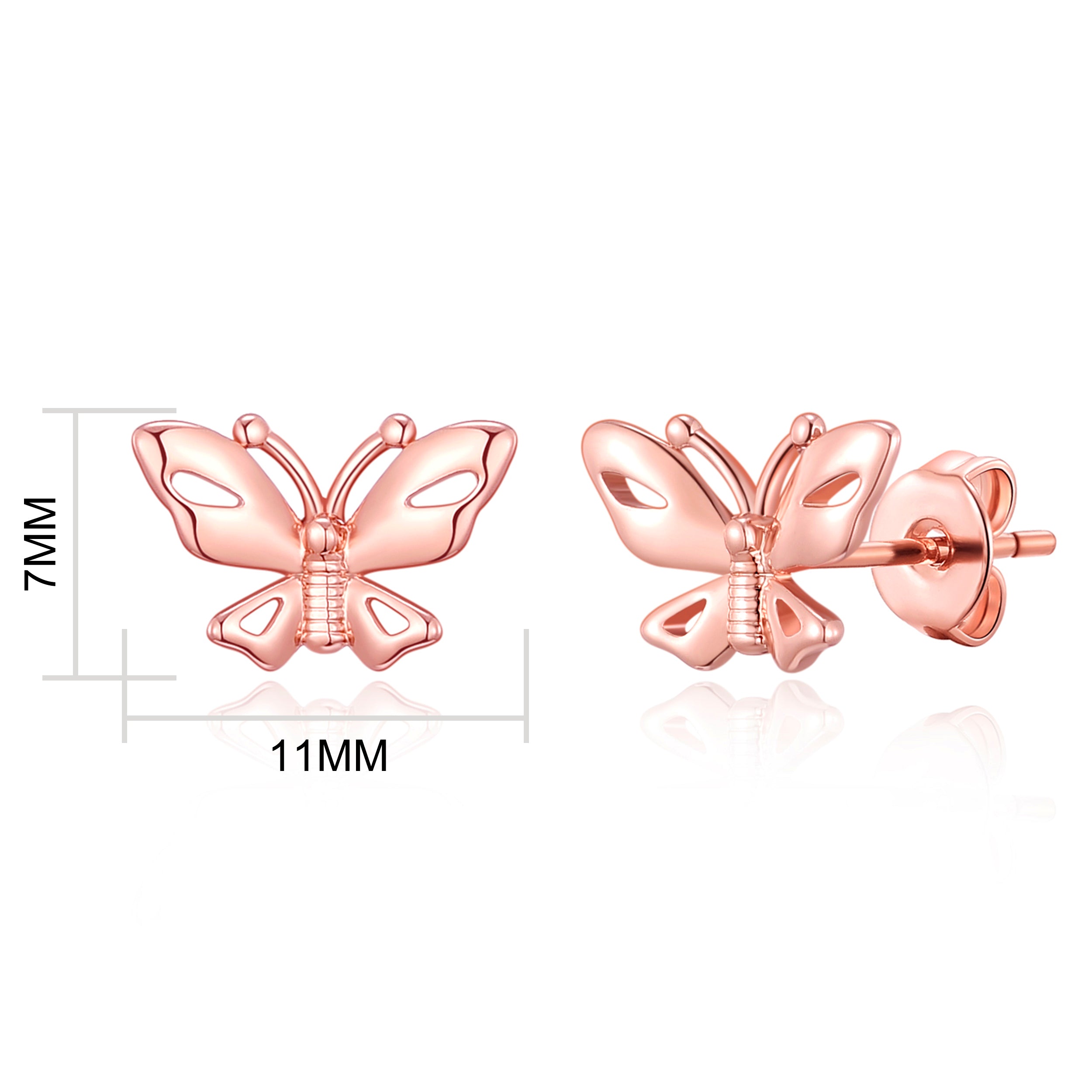 Rose Gold Plated Butterfly Stud Earrings