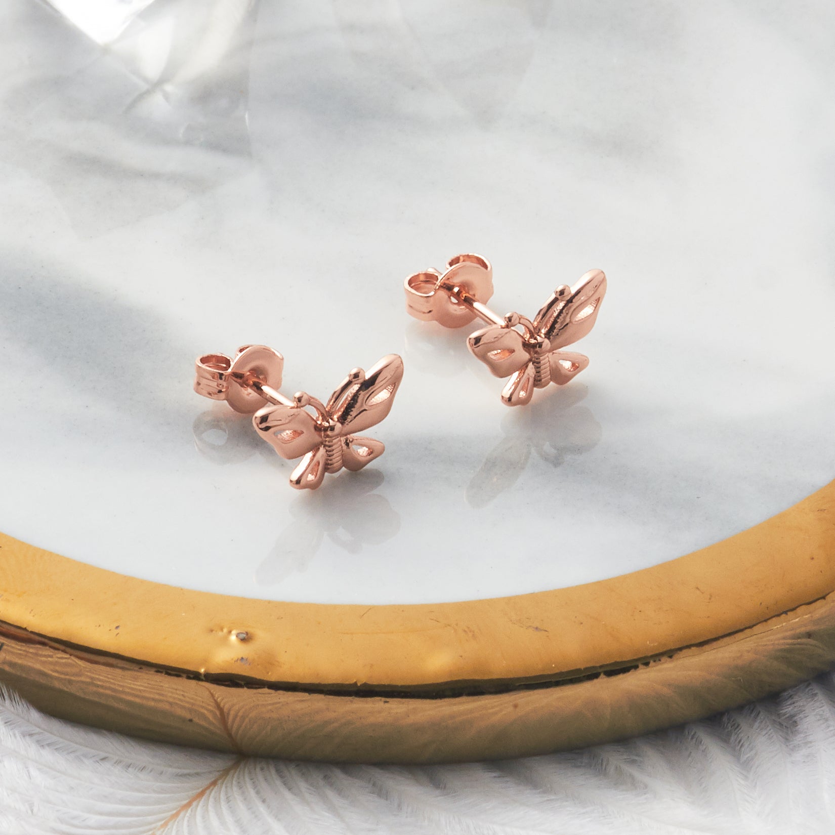 Rose Gold Plated Butterfly Stud Earrings