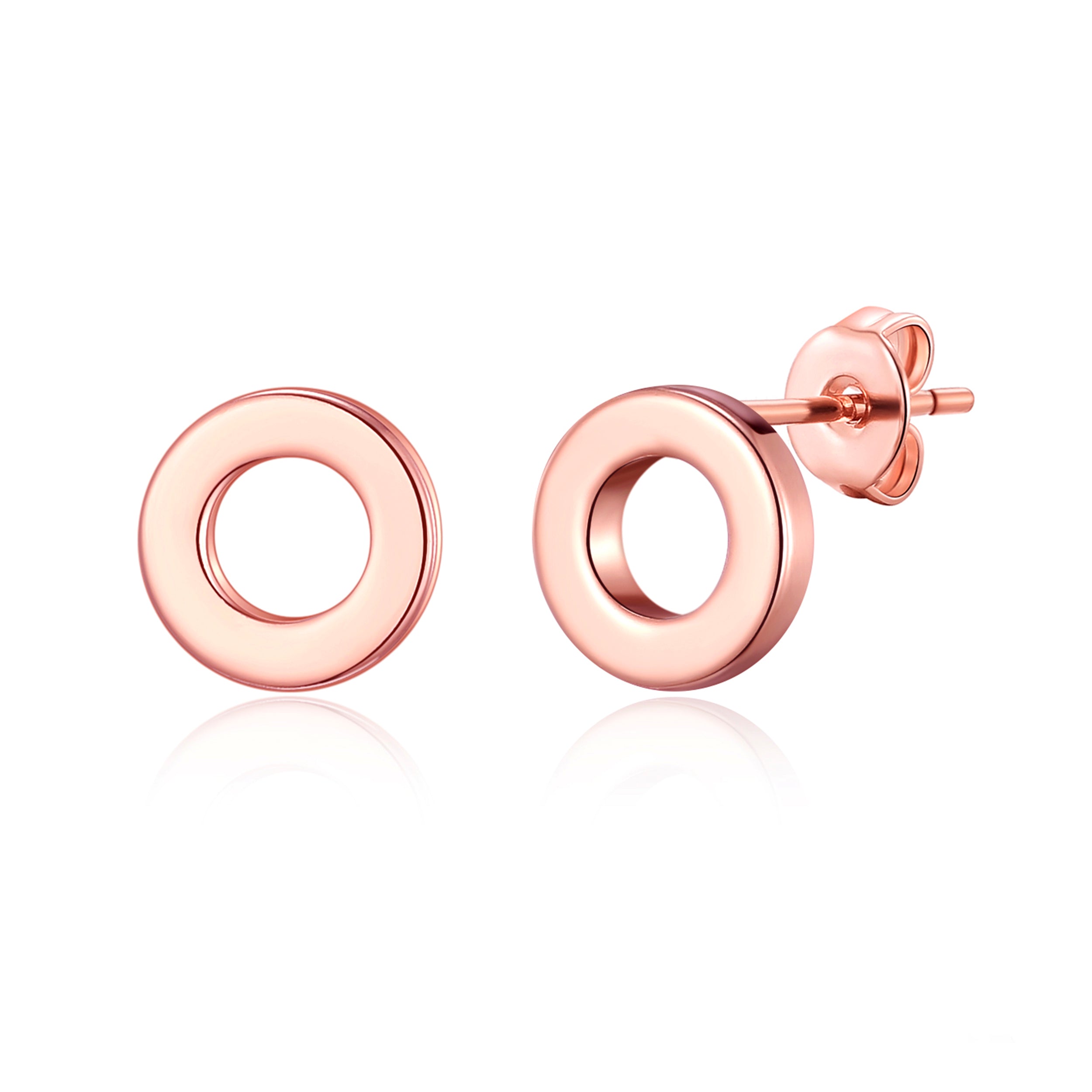 Rose Gold Plated Circle Stud Earrings by Philip Jones Jewellery