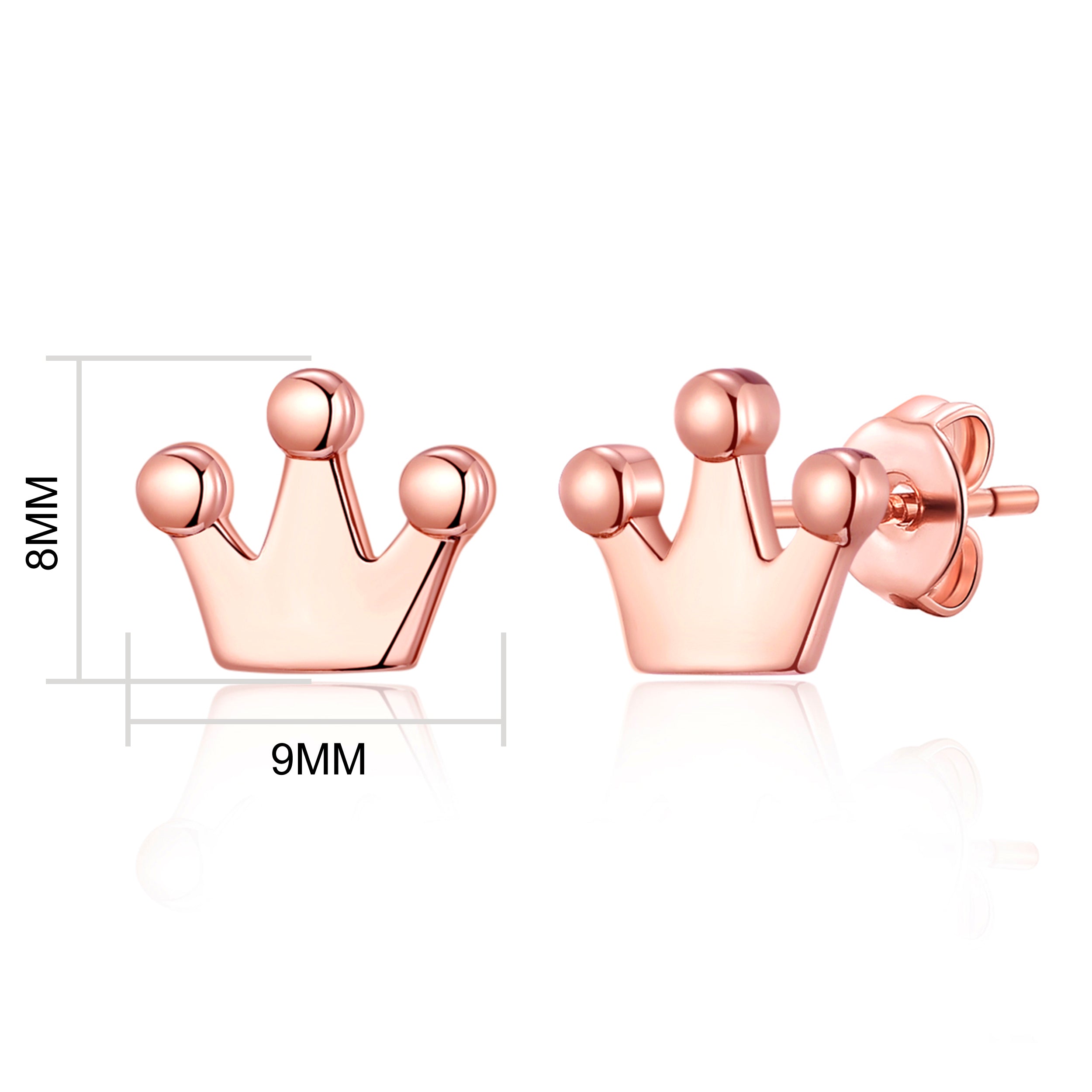Rose Gold Plated Crown Stud Earrings