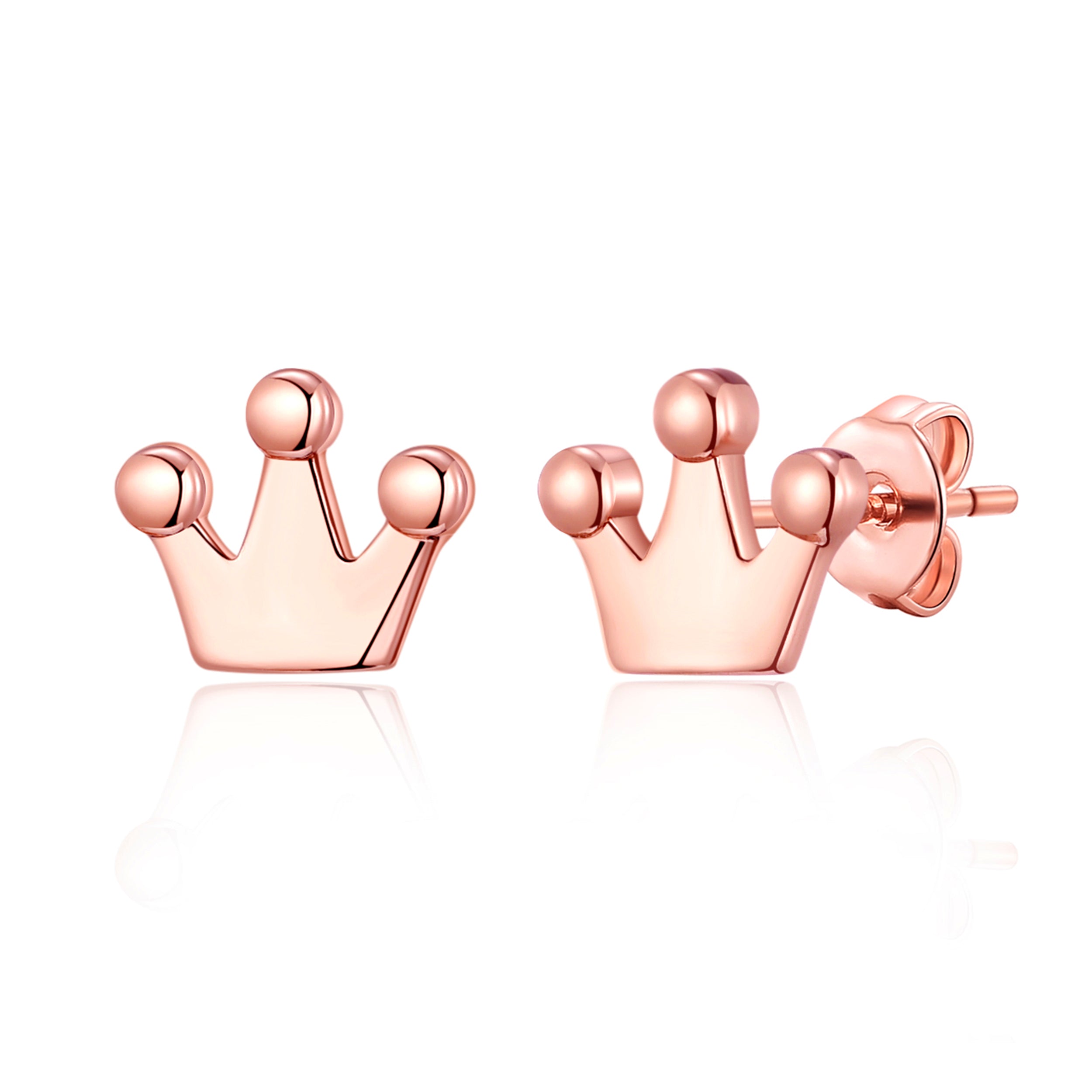Rose Gold Plated Crown Stud Earrings by Philip Jones Jewellery