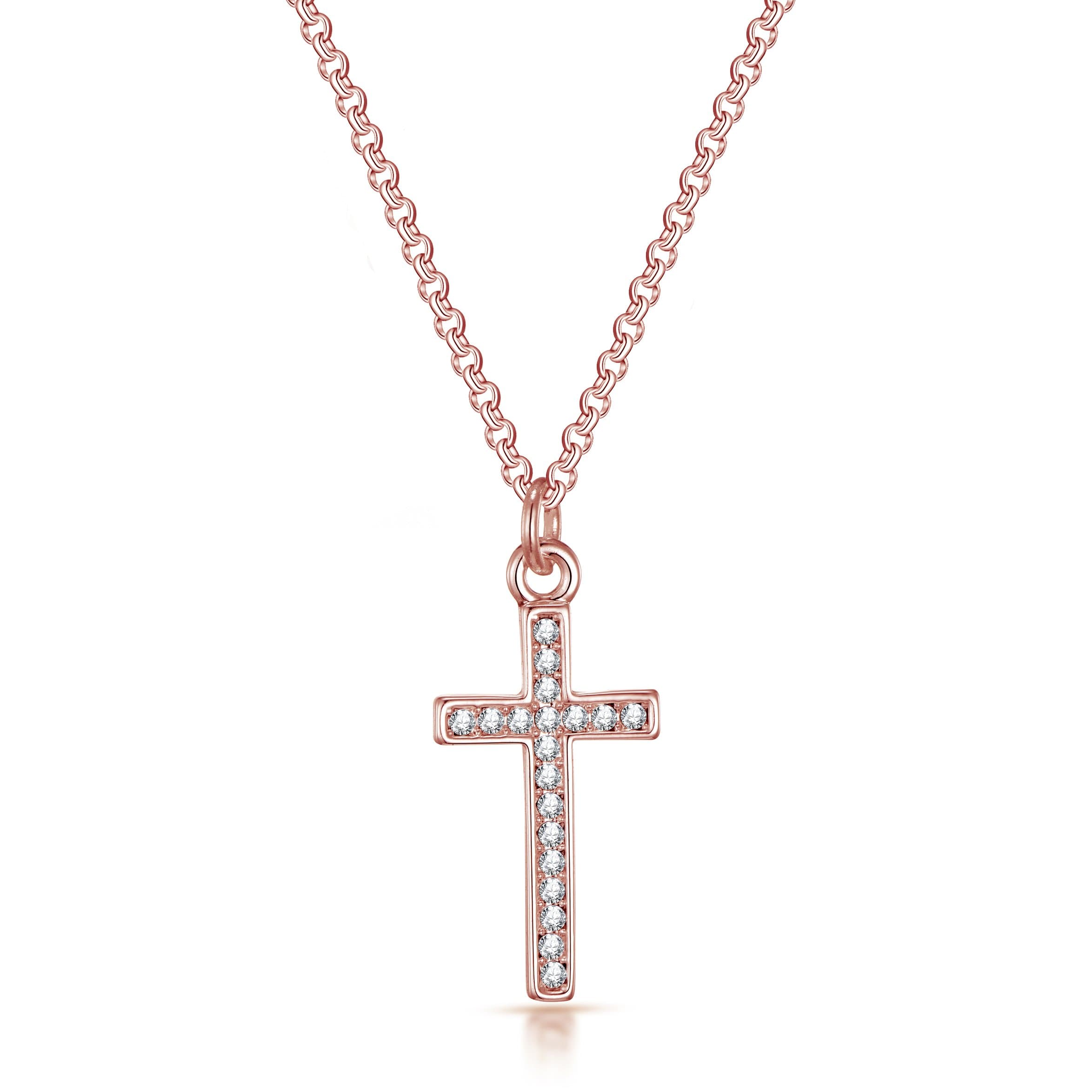 Rose Gold Plated Pave Crystal Cross Necklace Created with Zircondia® Crystals