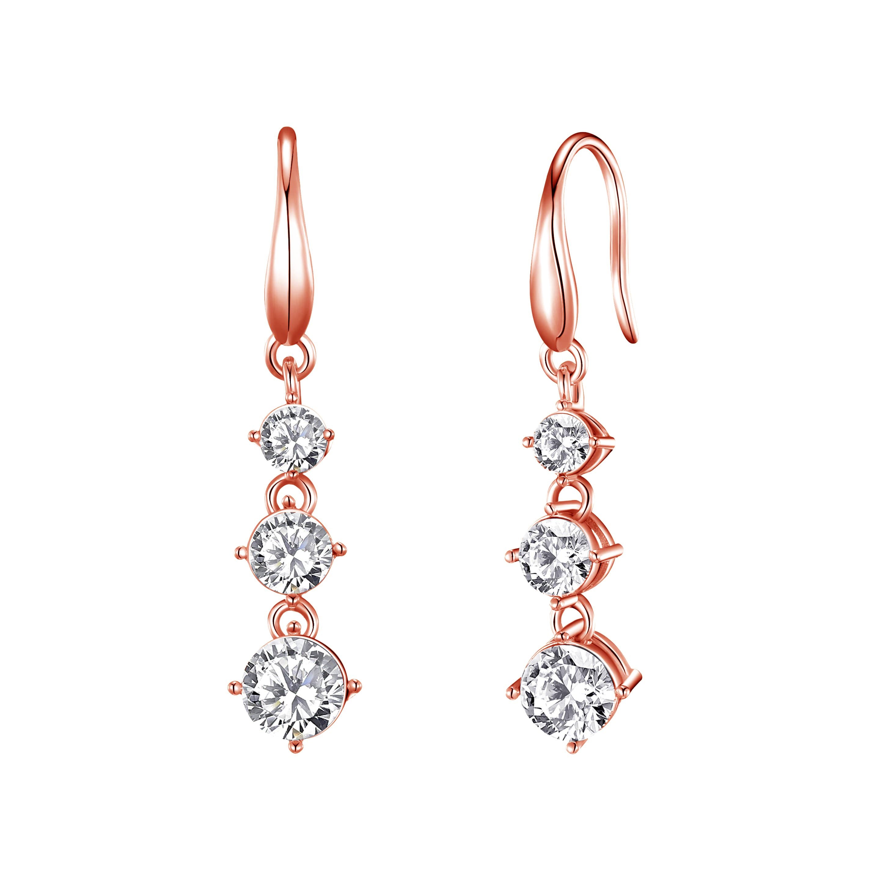 Rose Gold Plated Graduated Drop Earrings Created with Zircondia® Crystals by Philip Jones Jewellery