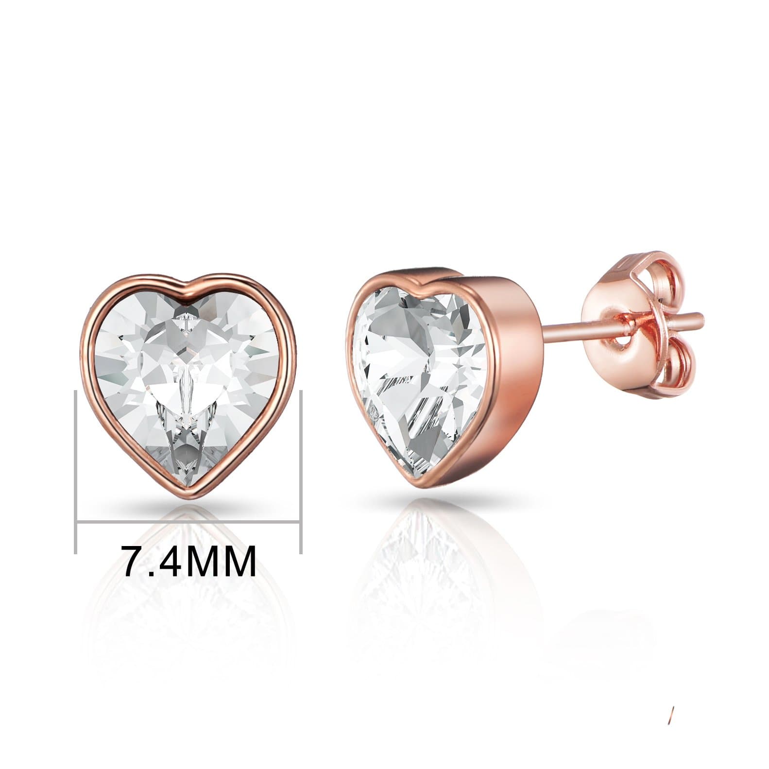 Rose Gold Plated Bezel set Heart Earrings Created with Zircondia® Crystals