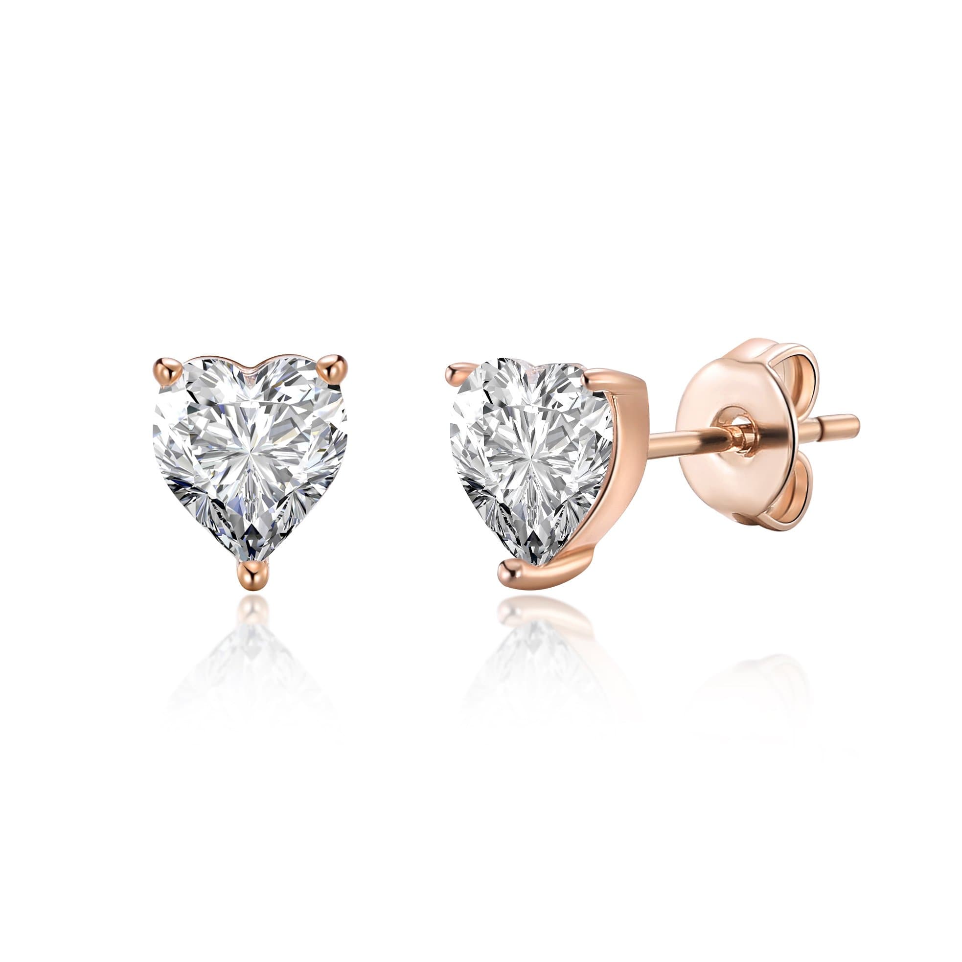 Rose Gold Plated Heart Earrings Created with Zircondia® Crystals by Philip Jones Jewellery