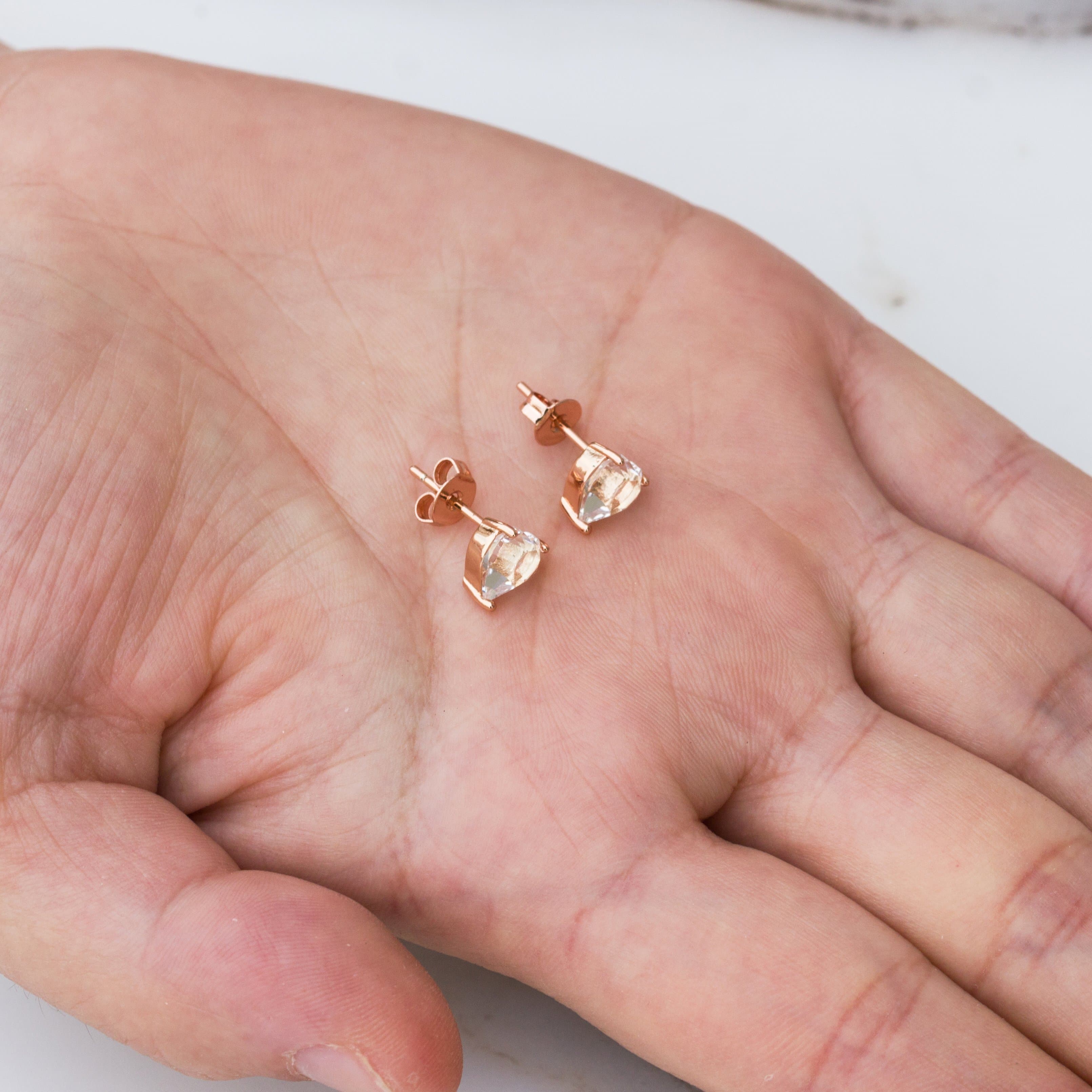 Rose Gold Plated Heart Earrings Created with Zircondia® Crystals