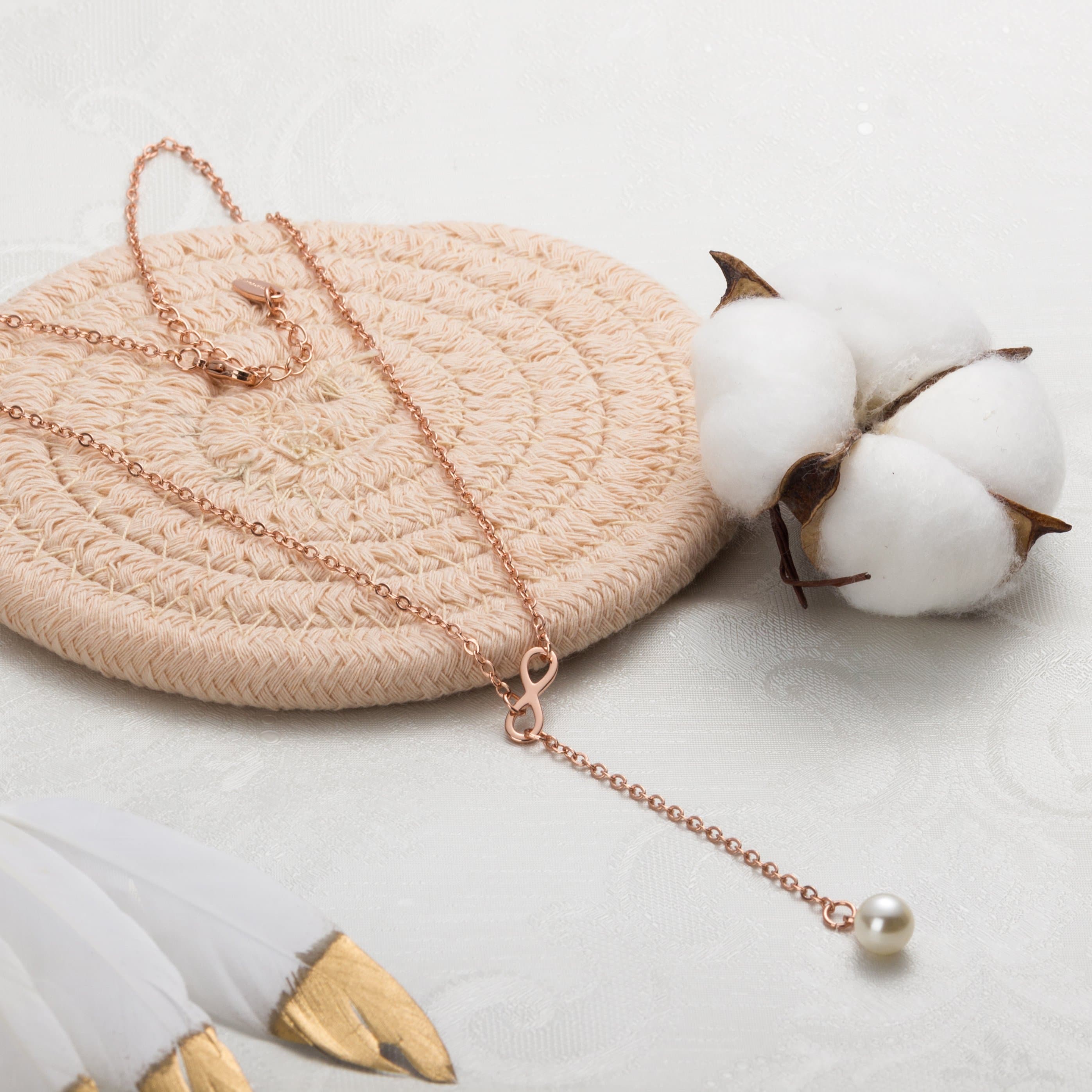 Rose Gold Plated Infinity Pearl Necklace