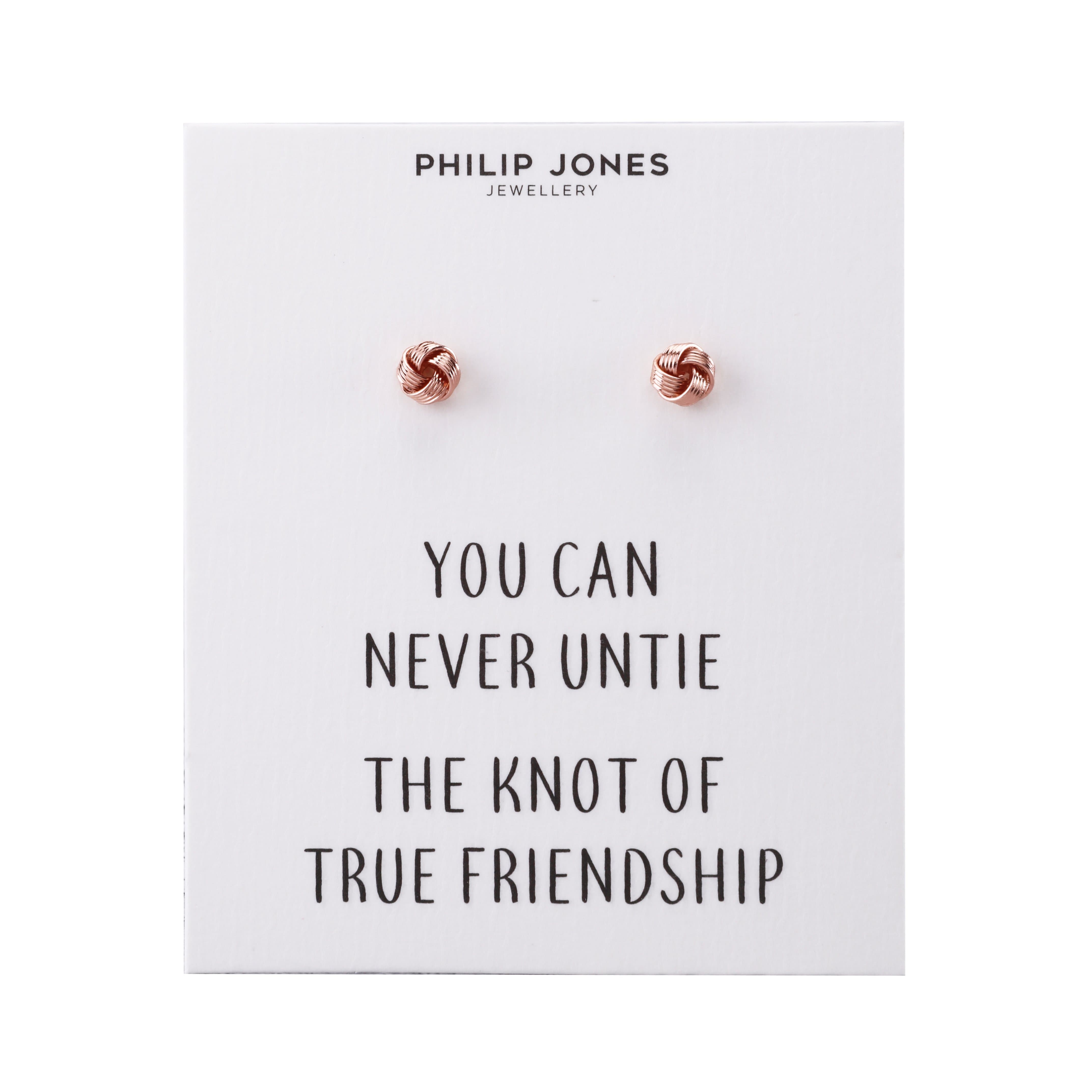 Rose Gold Plated Love Knot Earrings with Quote Card by Philip Jones Jewellery