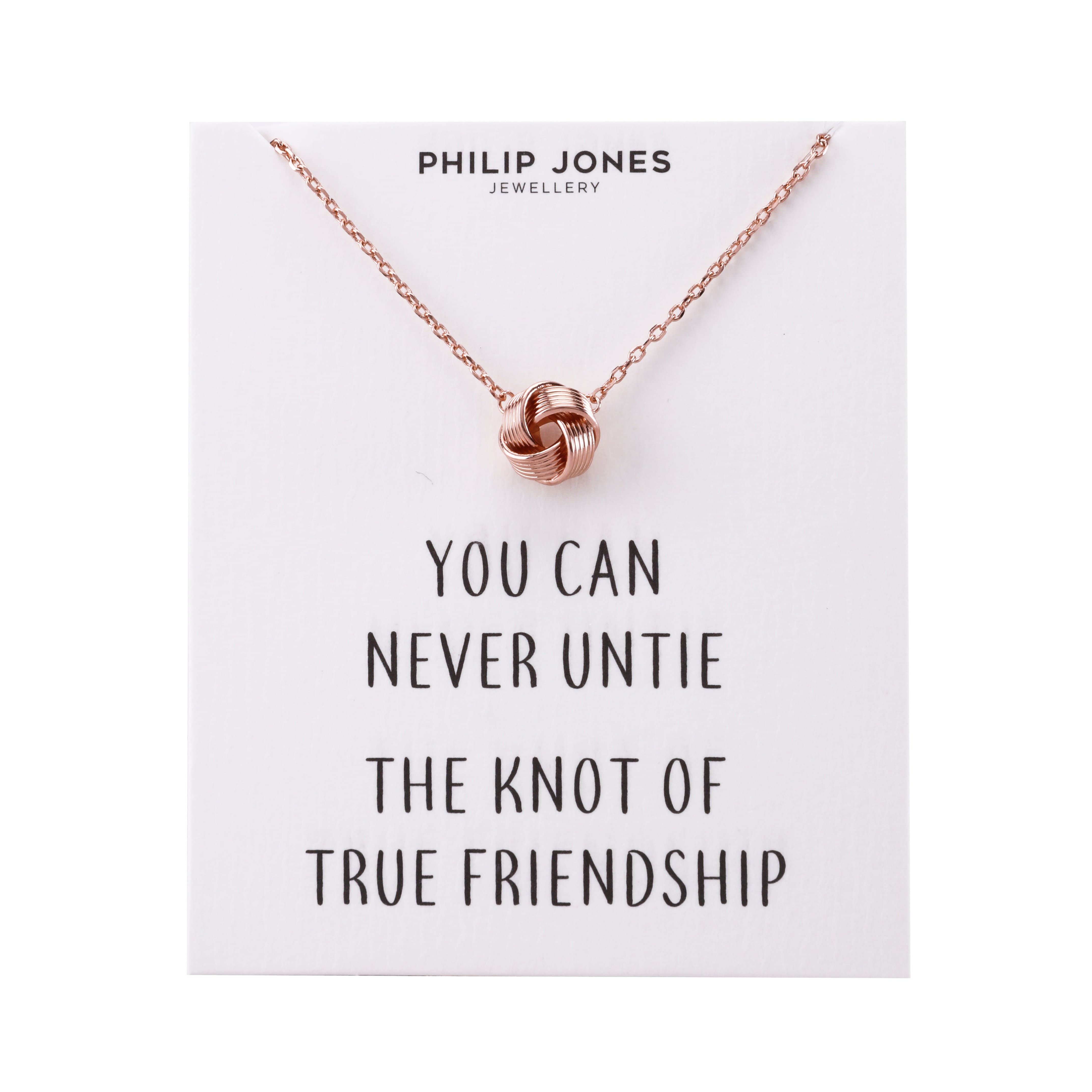 Rose Gold Plated Love Knot Necklace with Quote Card by Philip Jones Jewellery