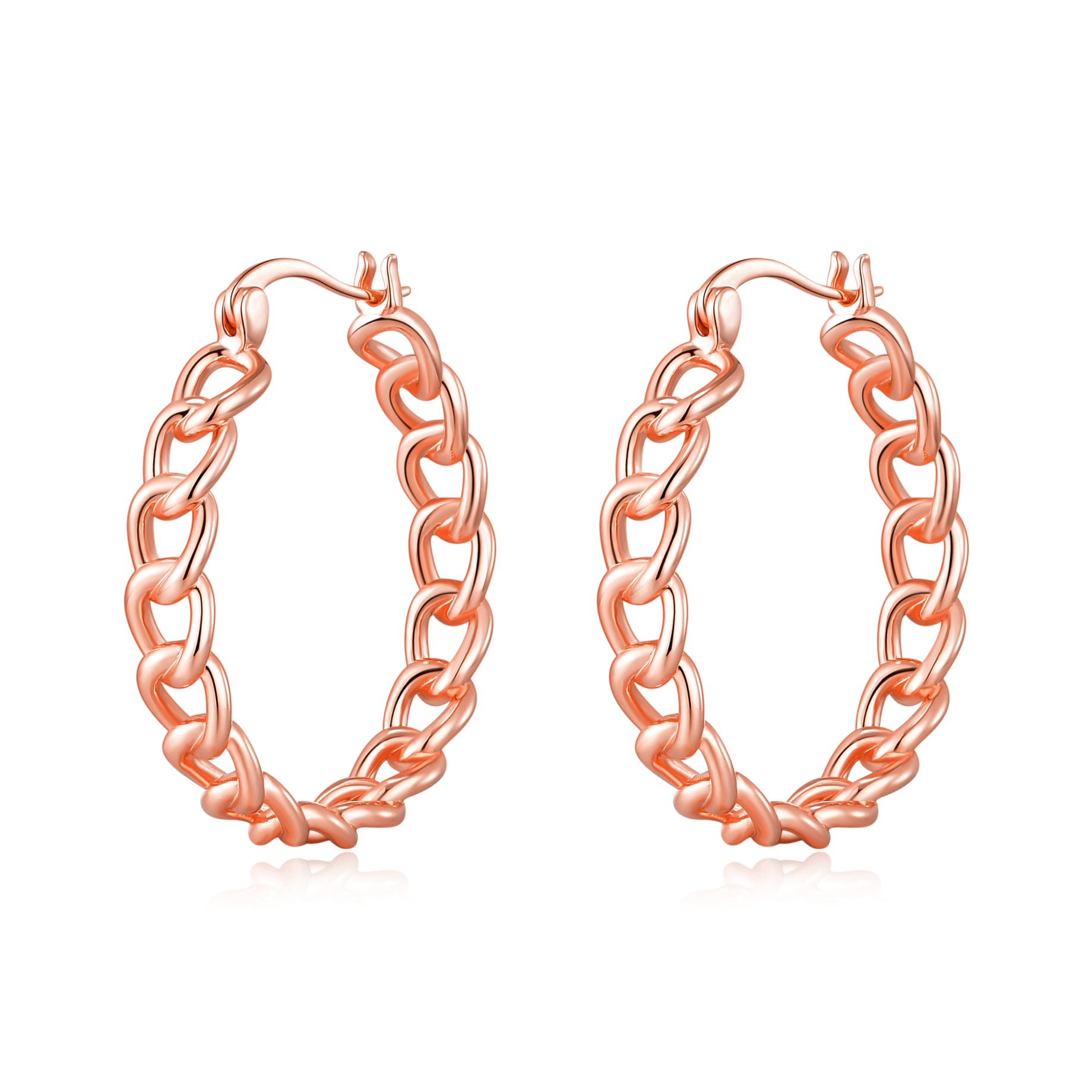 Rose Gold Plated Link Hoop Earrings by Philip Jones Jewellery