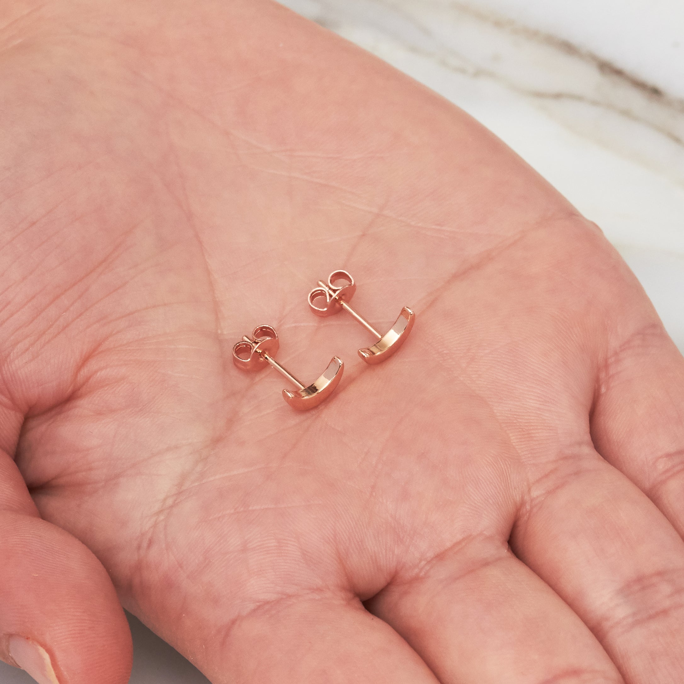 Rose Gold Plated Moon Stud Earrings