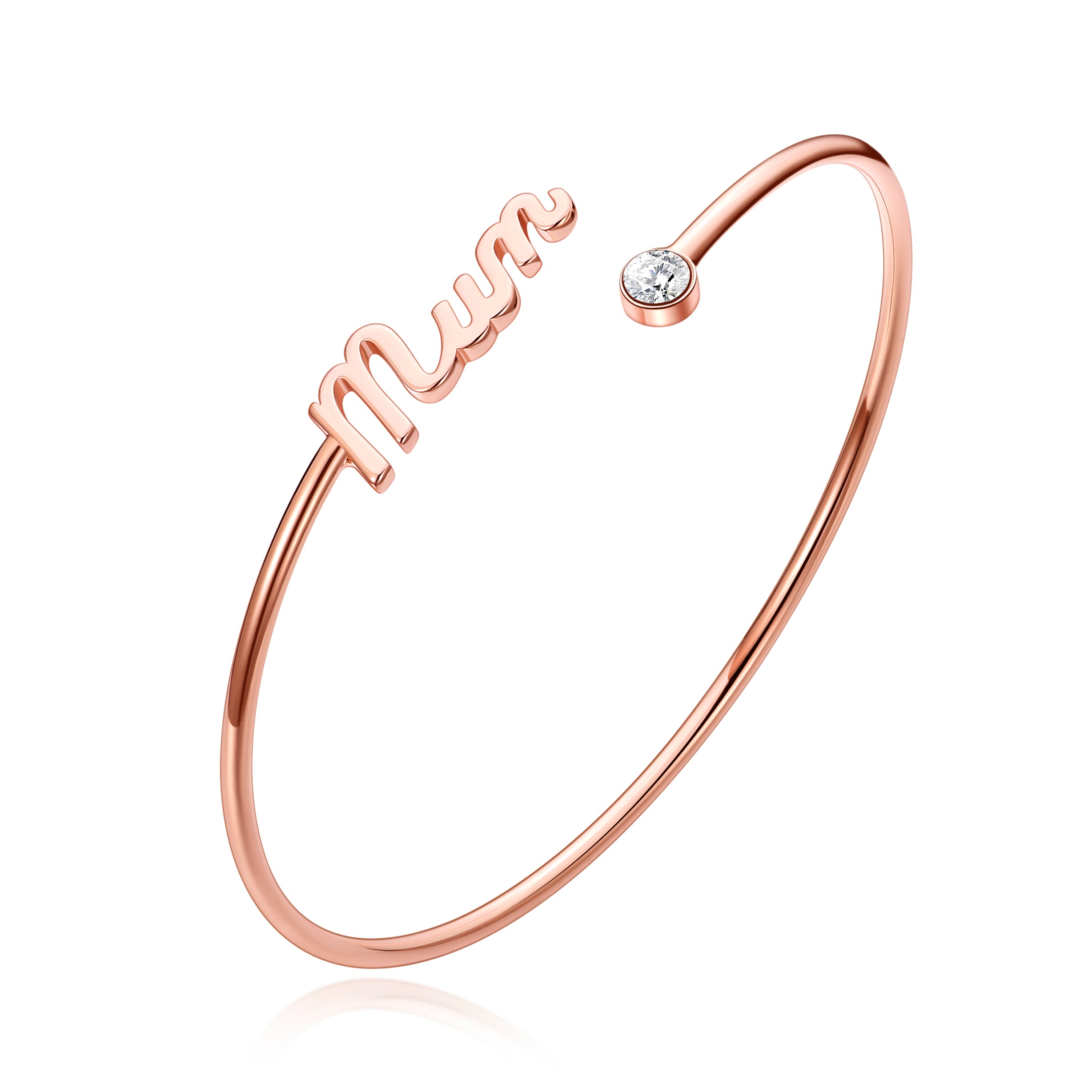 Rose Gold Plated Mum Cuff Bangle Created with Zircondia® Crystals by Philip Jones Jewellery