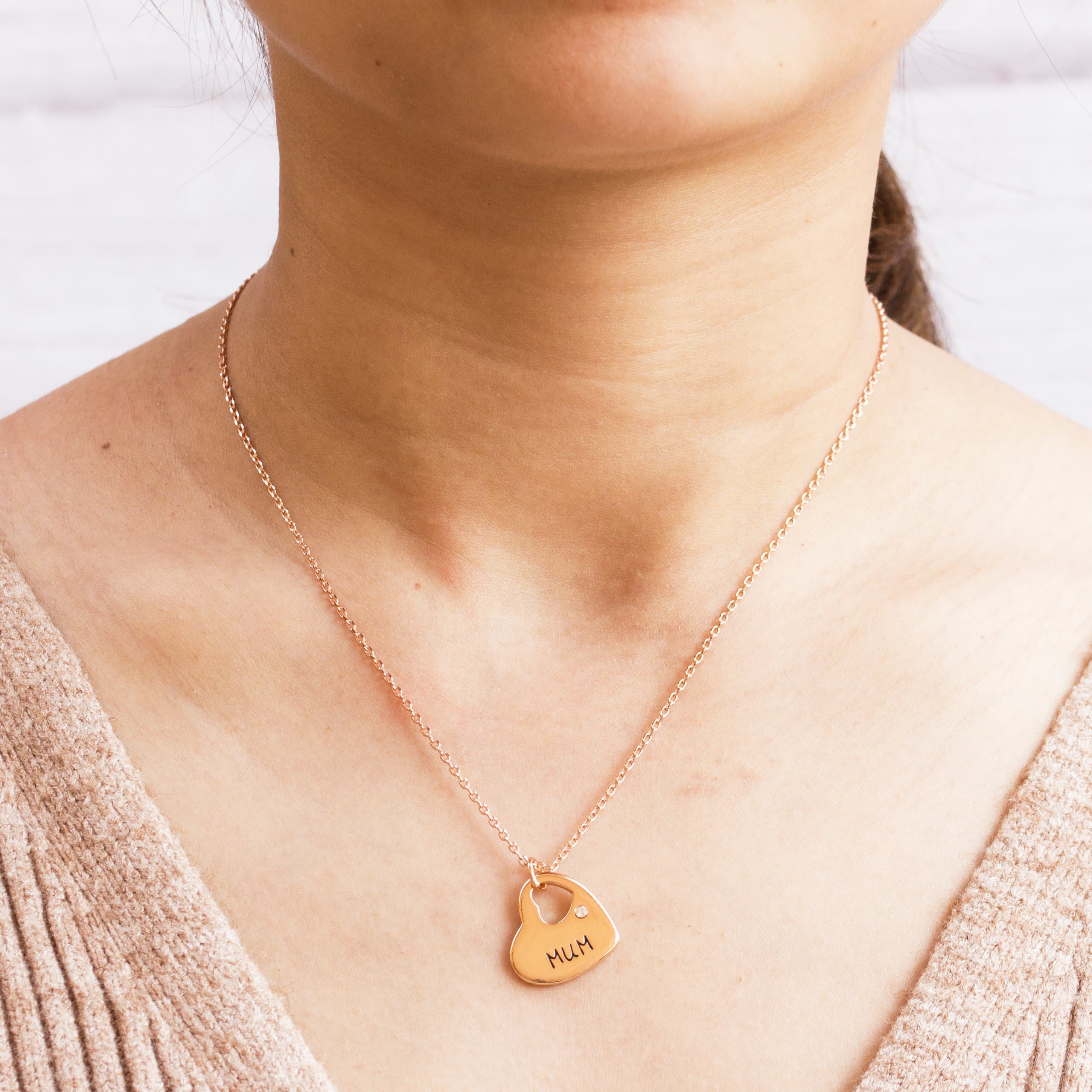 Rose Gold Plated Mum Heart Necklace Created with Zircondia® Crystals