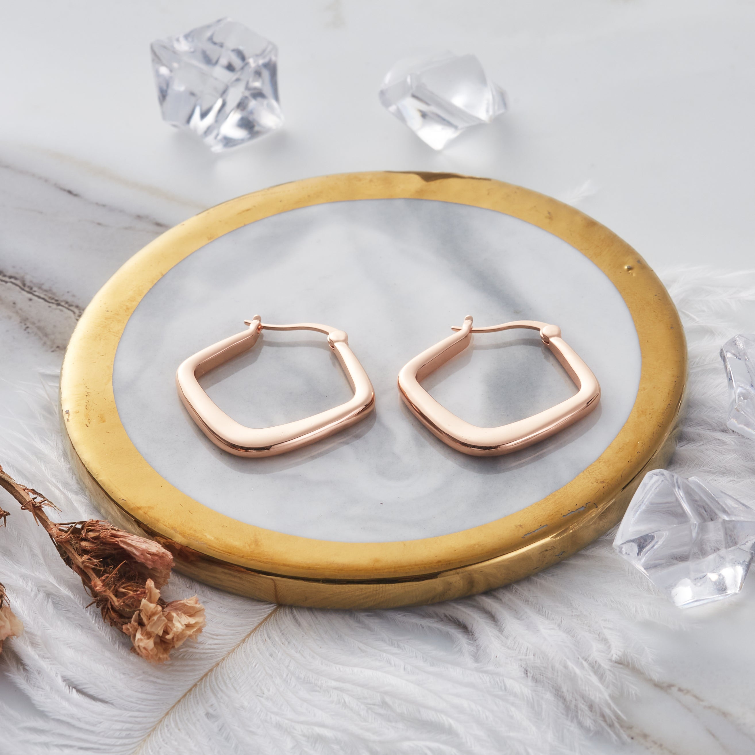 Rose Gold Plated Rounded Diamond Hoop Earrings