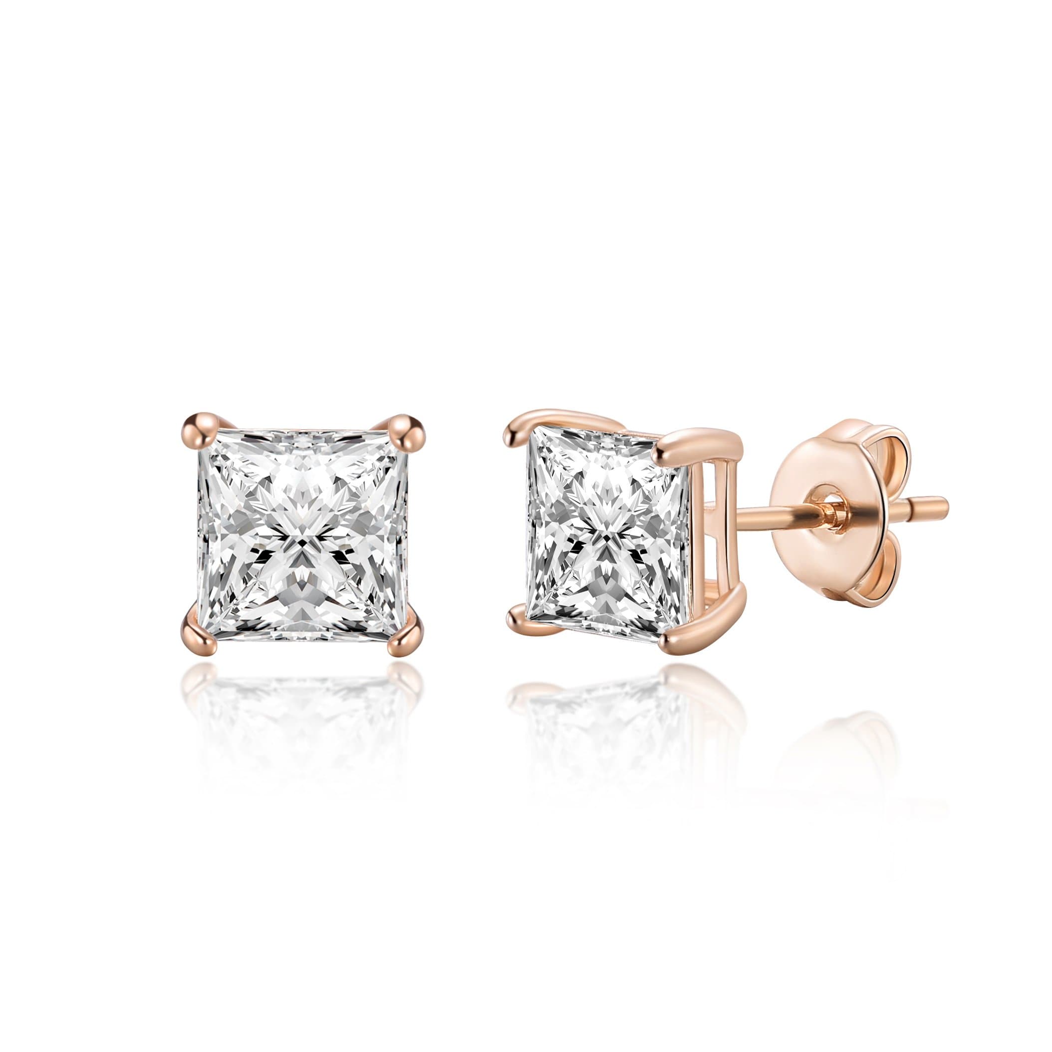 Rose Gold Plated Square Earrings Created with Zircondia® Crystals by Philip Jones Jewellery