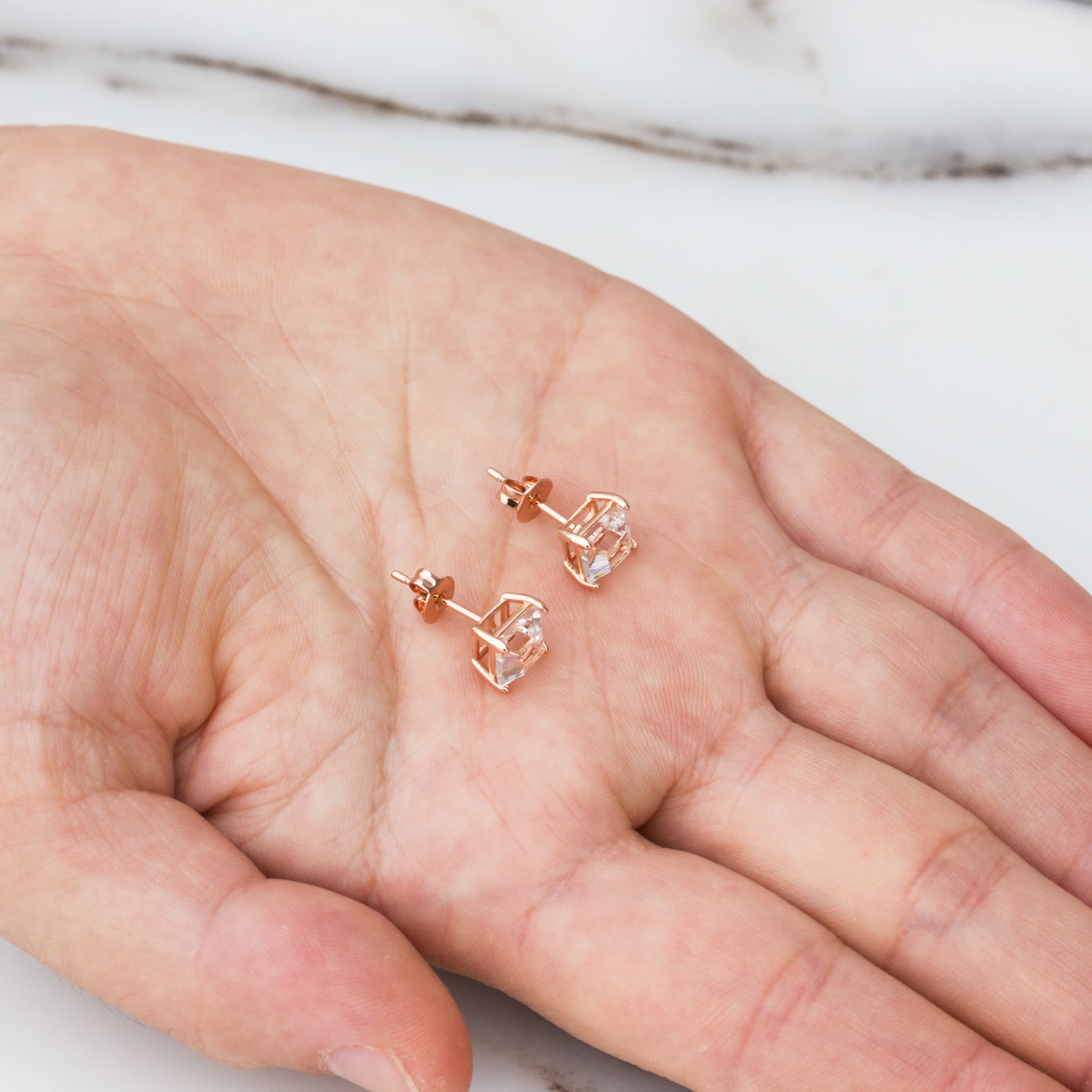 Rose Gold Plated Square Earrings Created with Zircondia® Crystals