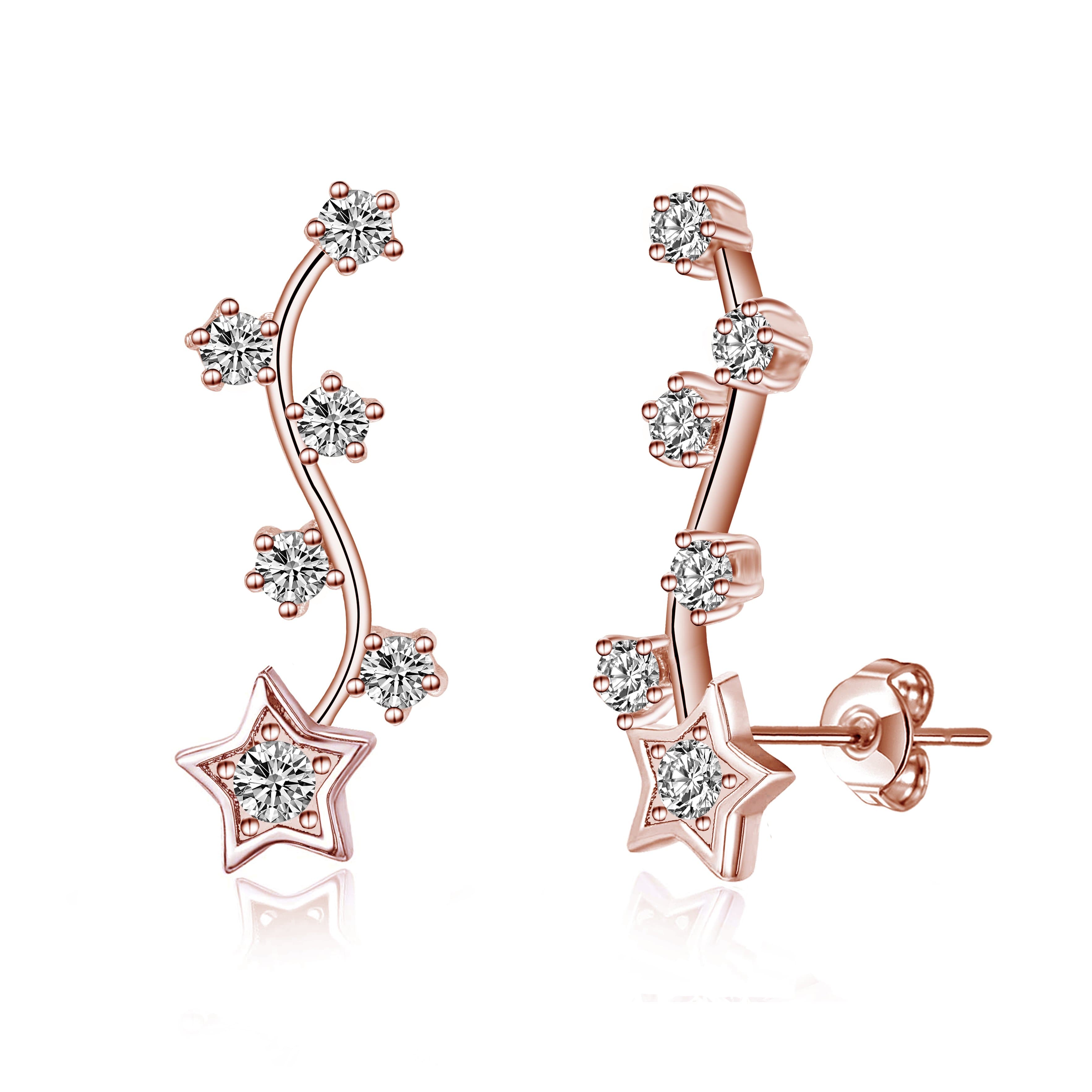 Rose Gold Plated Star Climber Earrings Created with Zircondia® Crystals by Philip Jones Jewellery
